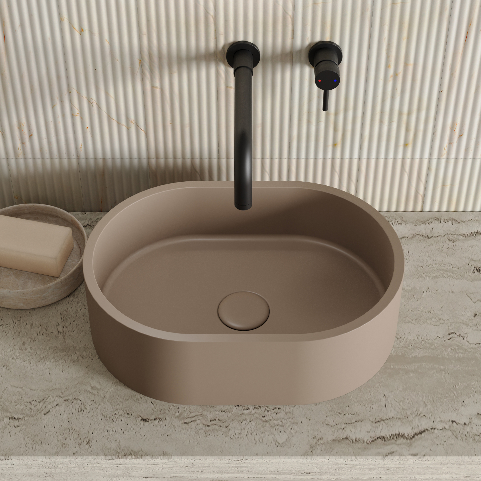 Harbour Concrete Small 400mm Oval Basin - Warm Clay
