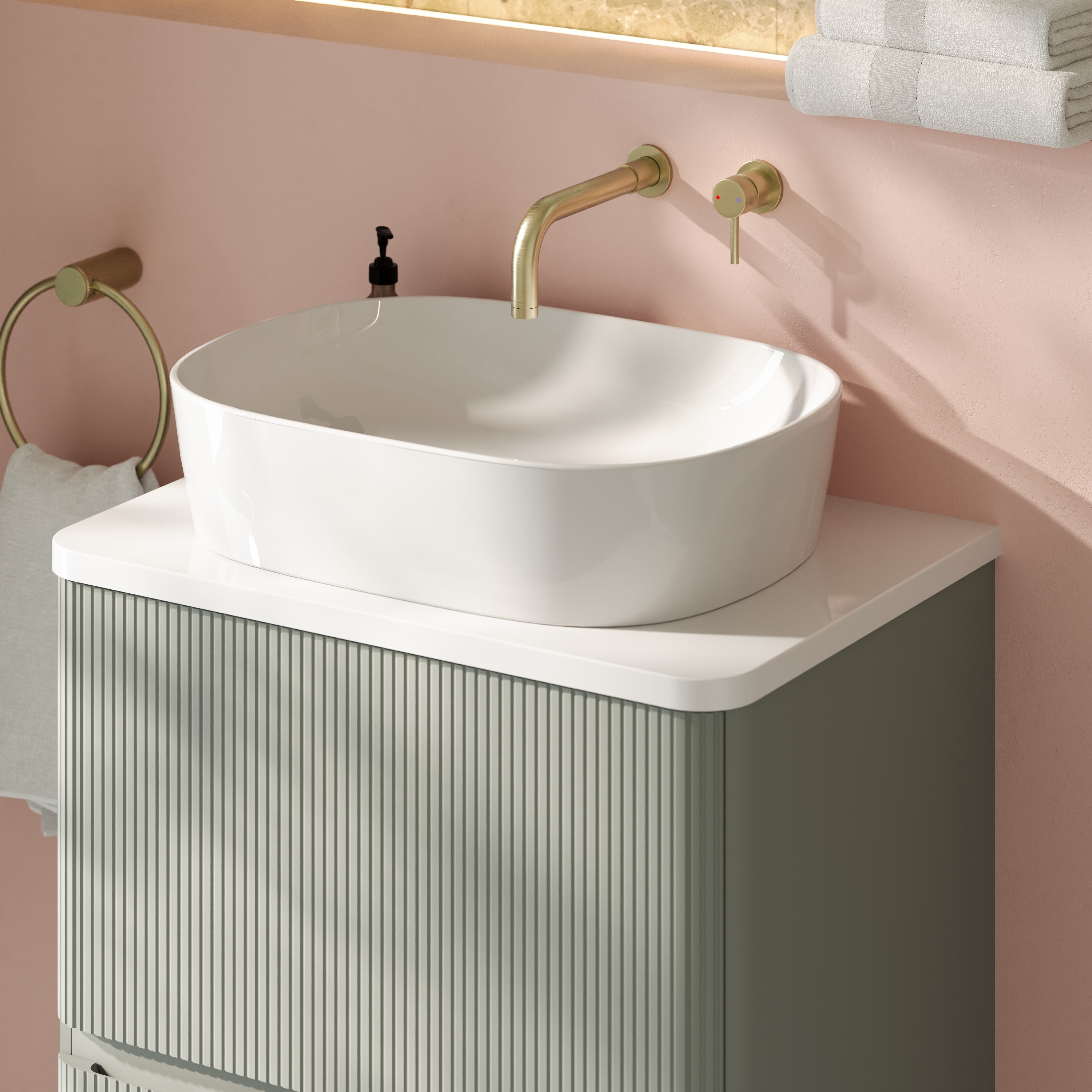 Drench Origin 600mm Fluted Floorstanding Vanity Unit & Countertop