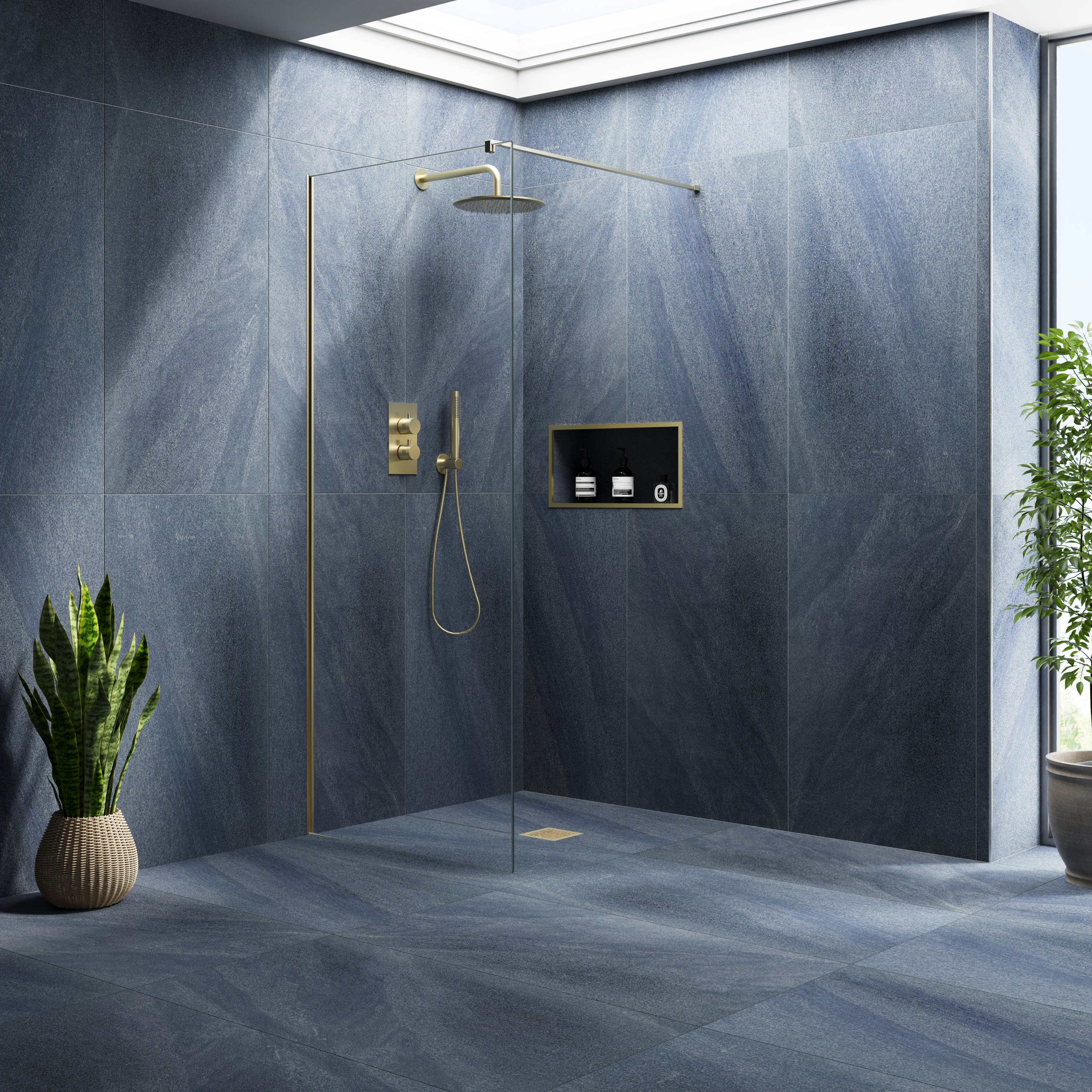 Harbour i10 10mm Easy Clean 2m Tall Frameless Wetroom Panel - Brushed Brass
