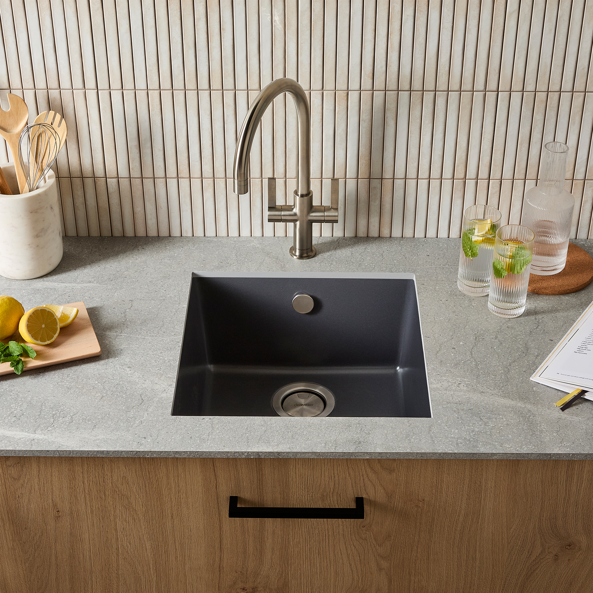 Clearwater Lumen 1 Bowl Granite Composite Inset/Undermount Kitchen Sink - 450 x 450mm