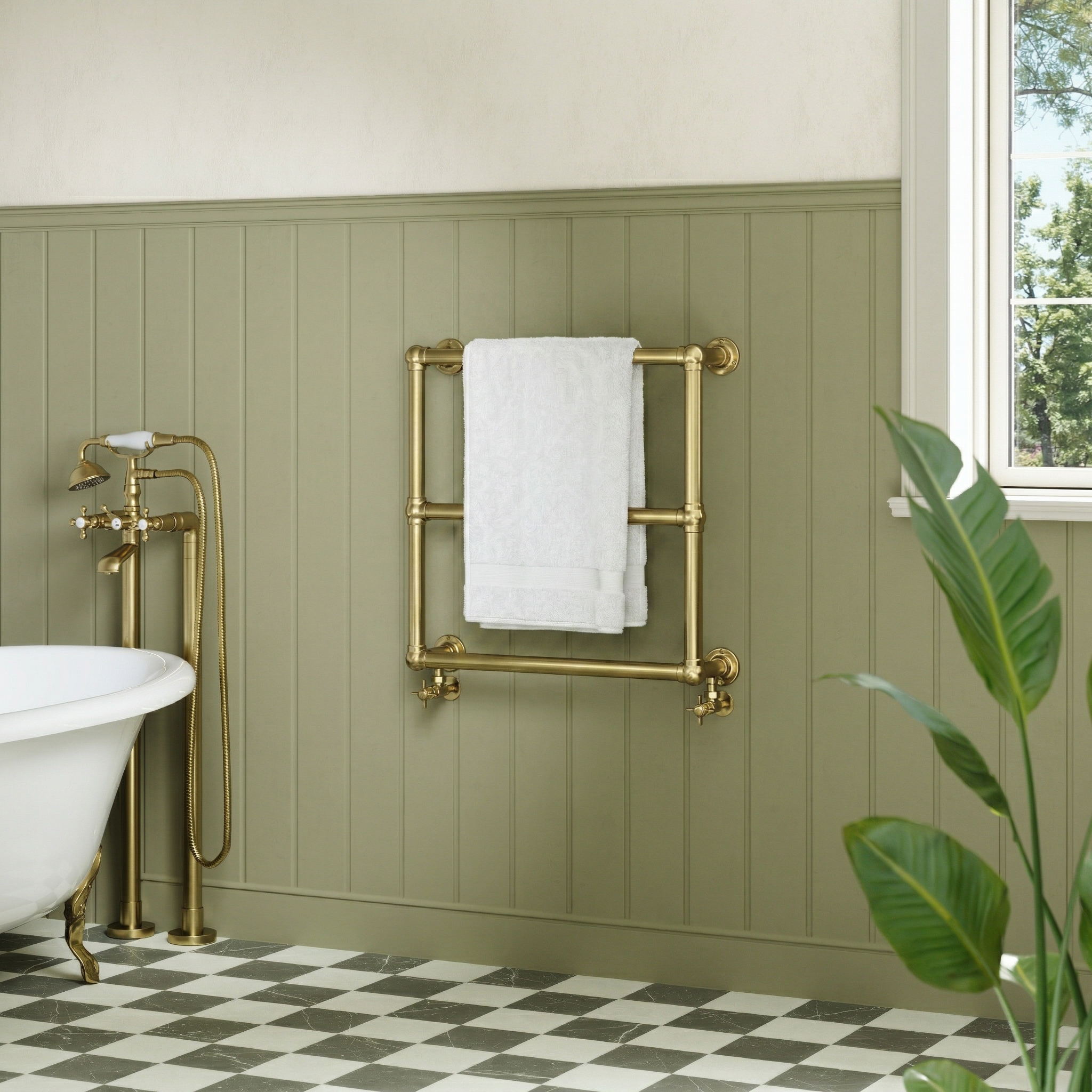 Toasty Merrin Brushed Brass Wall Hung Traditional Heated Towel Rail - 660 x 660mm