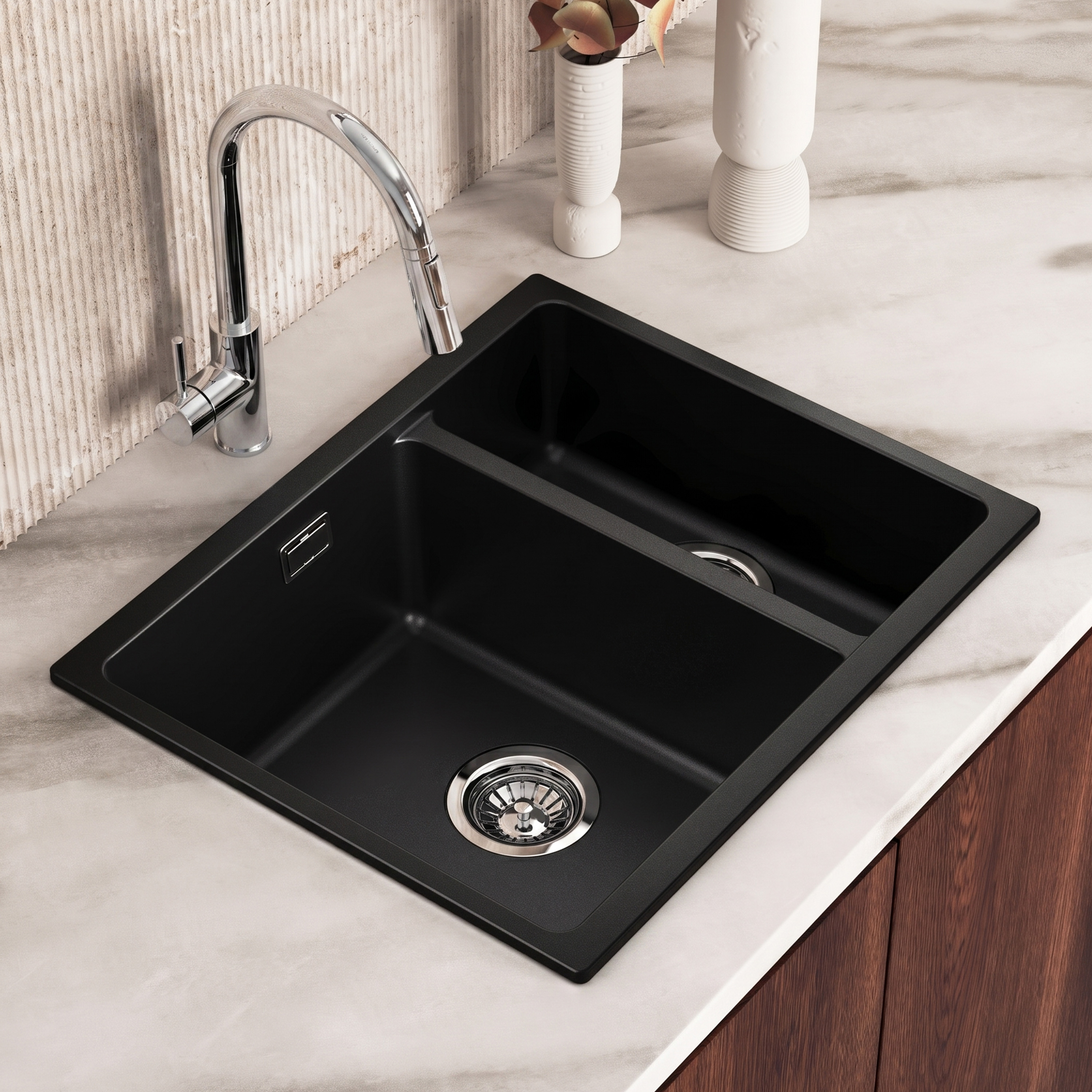 Vellamo Terra 1.5 Bowl Granite Composite Inset/Undermount Kitchen Sink & Waste Kit - 555 x 460mm