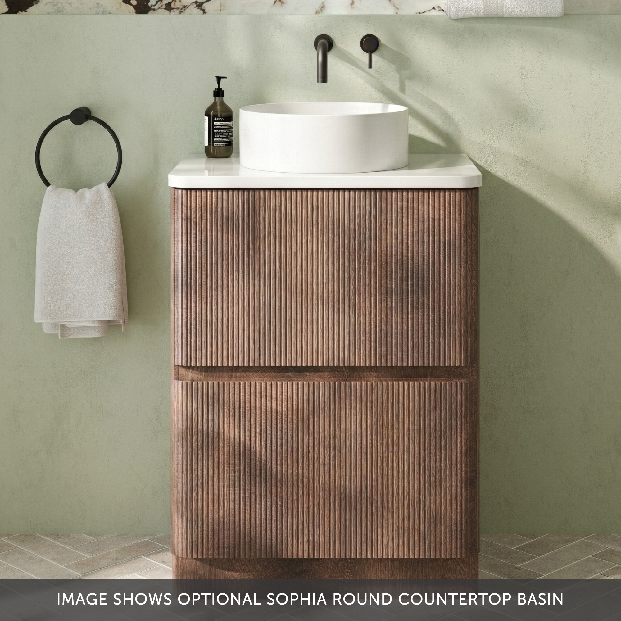 Drench Origin 600mm Fluted Floorstanding Vanity Unit & Countertop