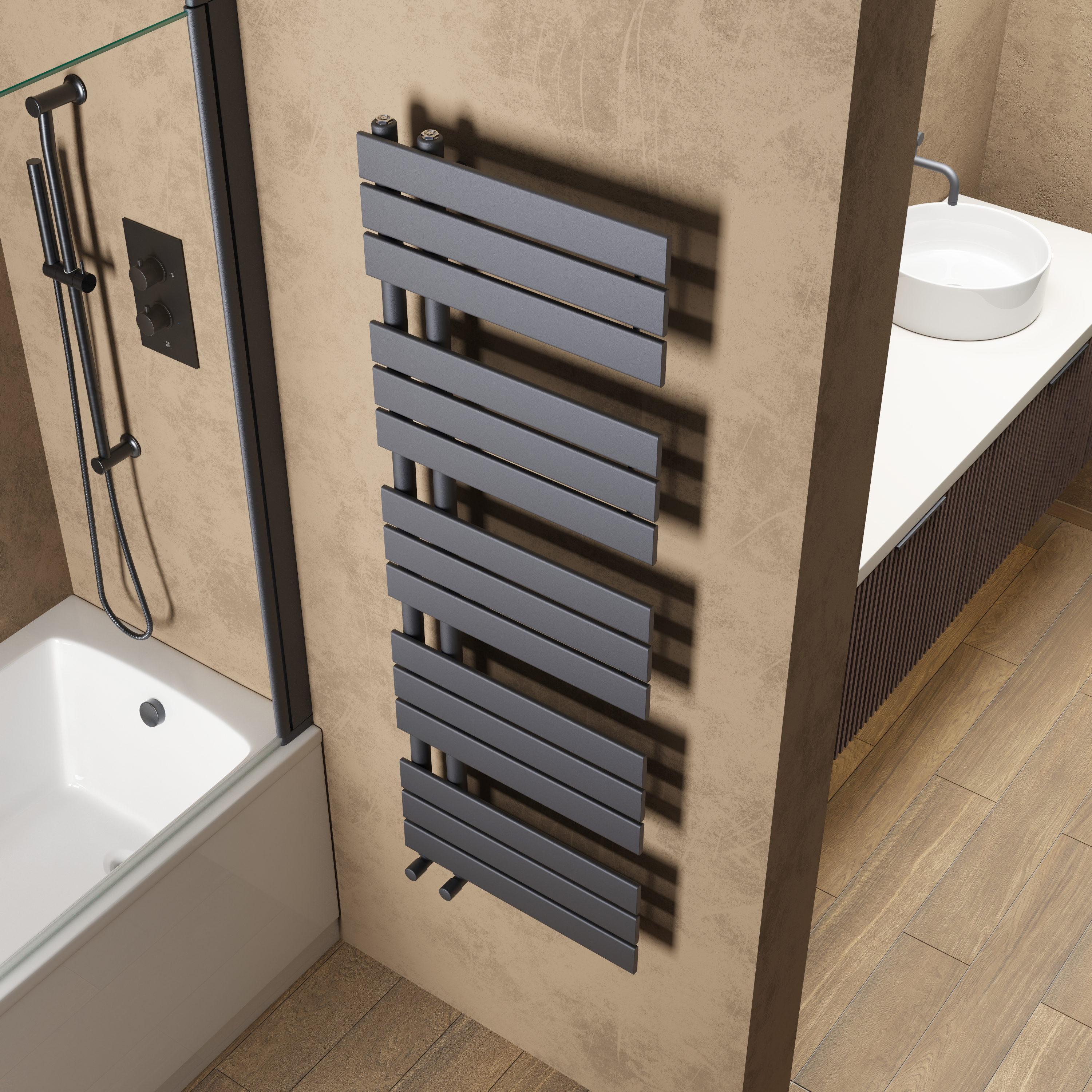 Toasty Haven Anthracite Flat Panel Offset Heated Towel Rail