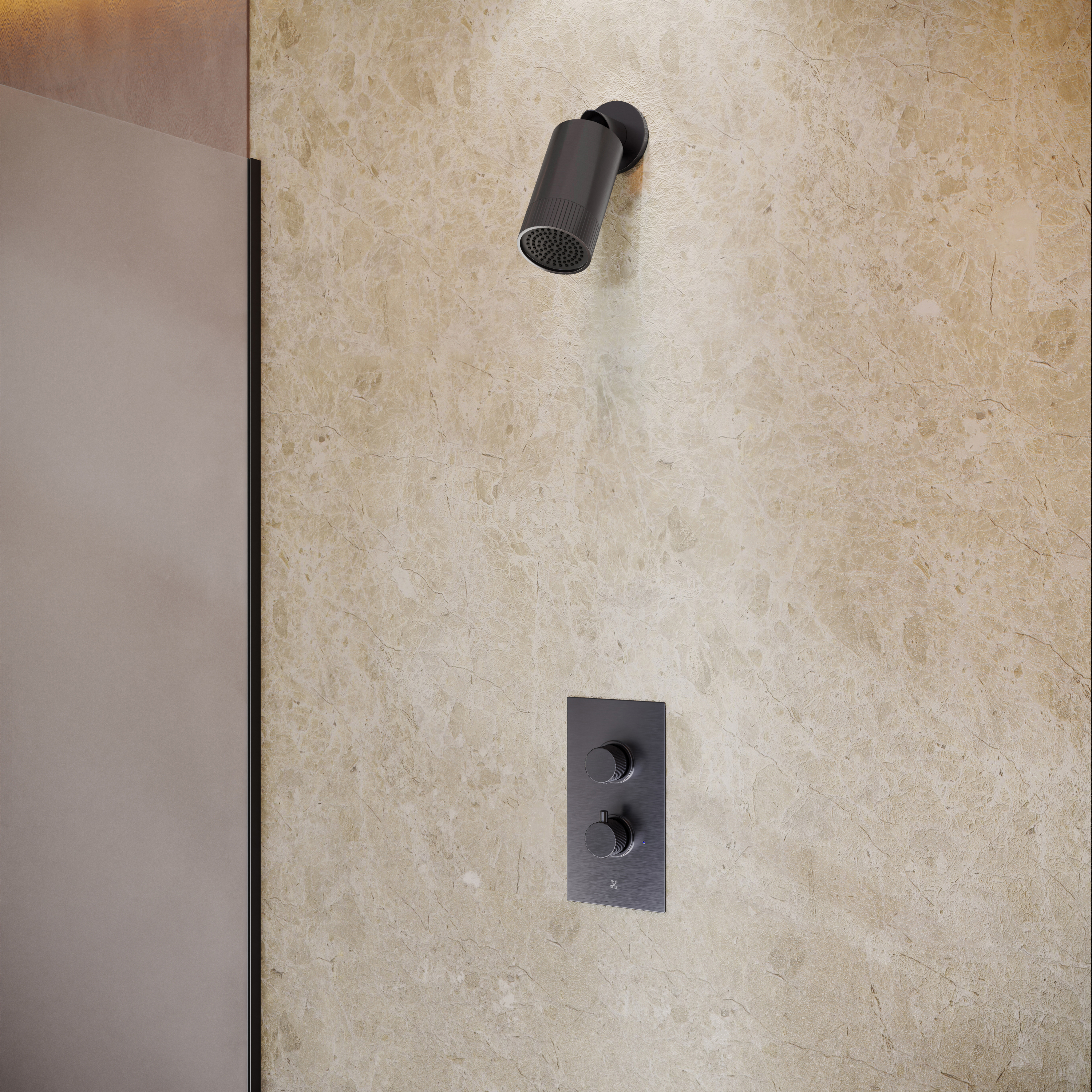 Core Portrait 1 Outlet Concealed Shower Valve & Wall Mounted Fluted Spotlight Shower Head
