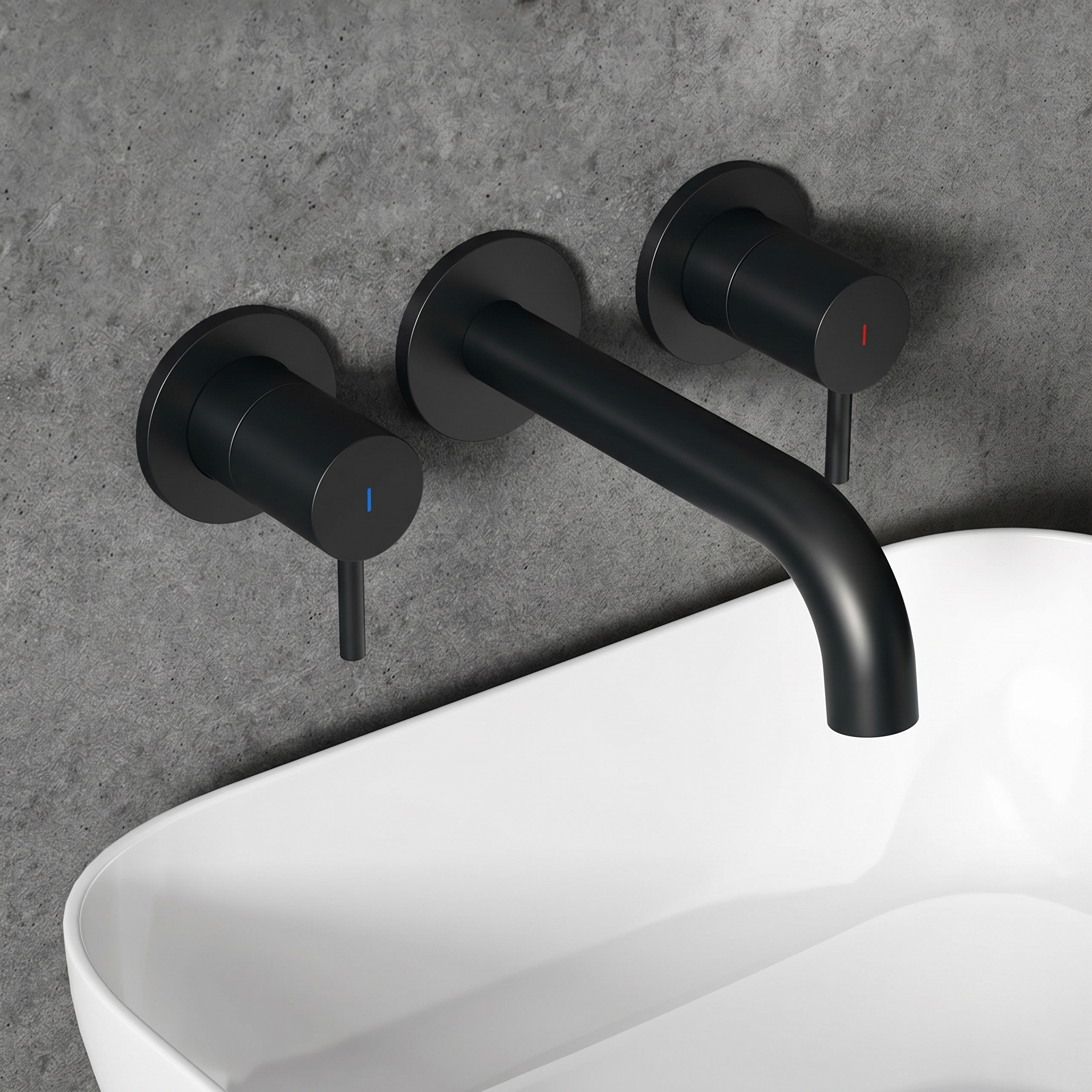 Harbour Clarity Matt Black 3 Hole Wall Mounted Basin Tap with Easy Plumb Installation Kit
