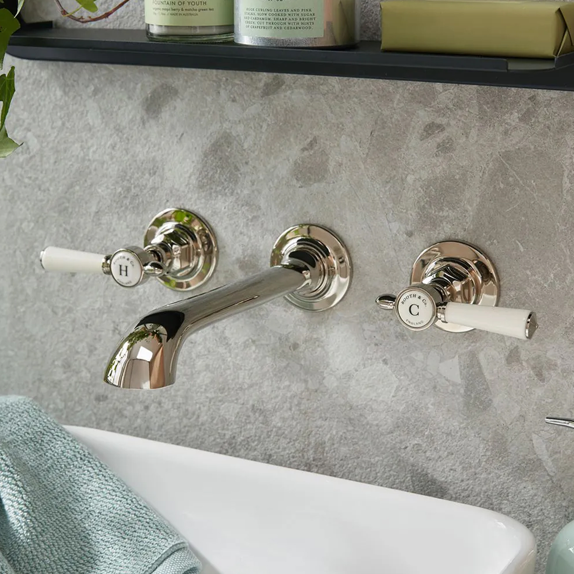 Booth & Co Axbridge Traditional Lever 3 Hole Wall Mounted Basin Mixer Tap