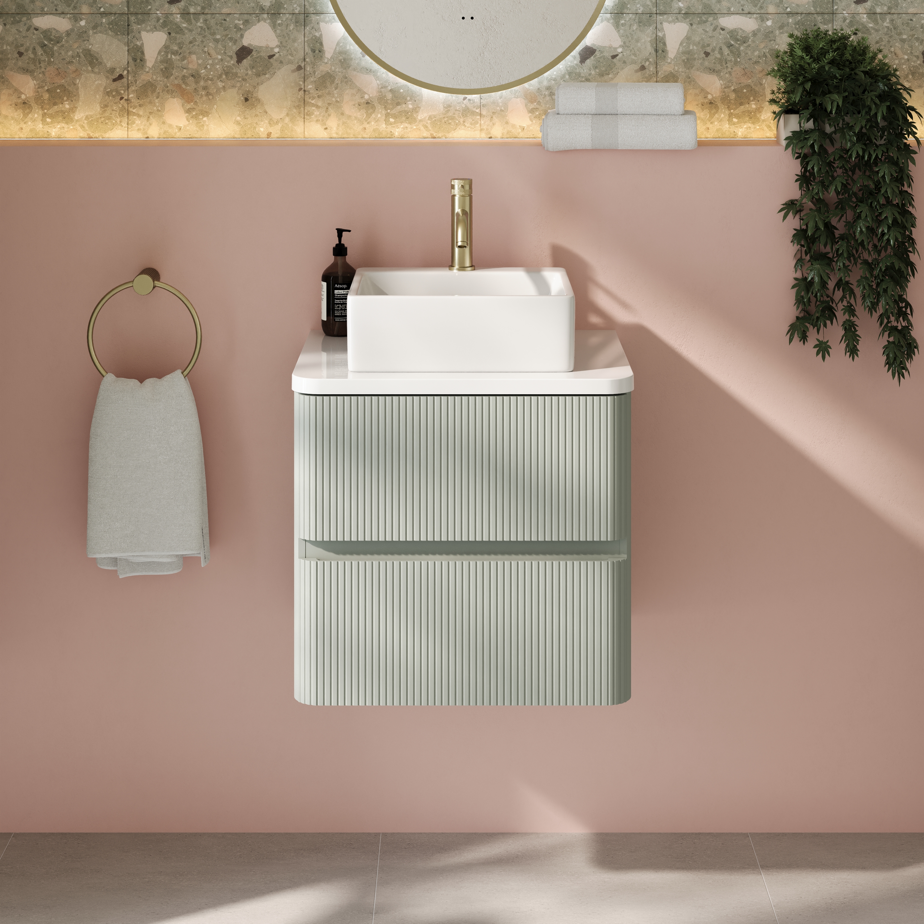 Drench Origin 500mm Fluted Wall Mounted Vanity Unit & Countertop