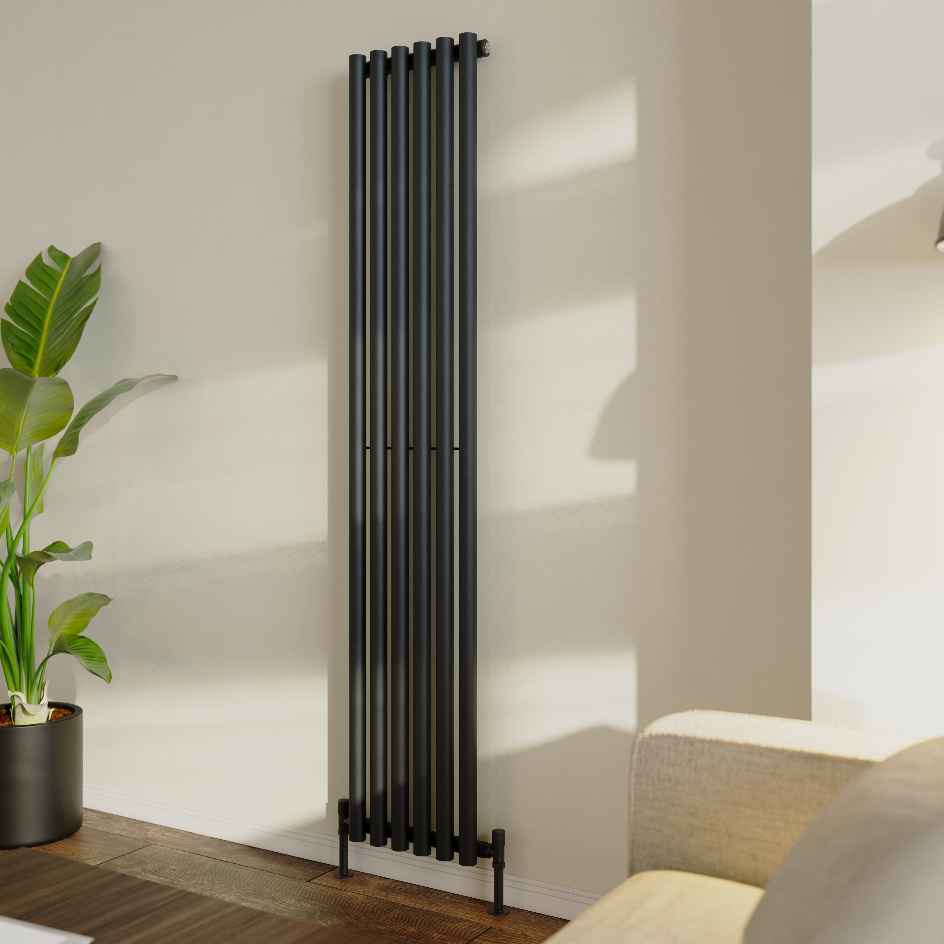 Toasty Aura Matt Black Round Tube Vertical Radiator