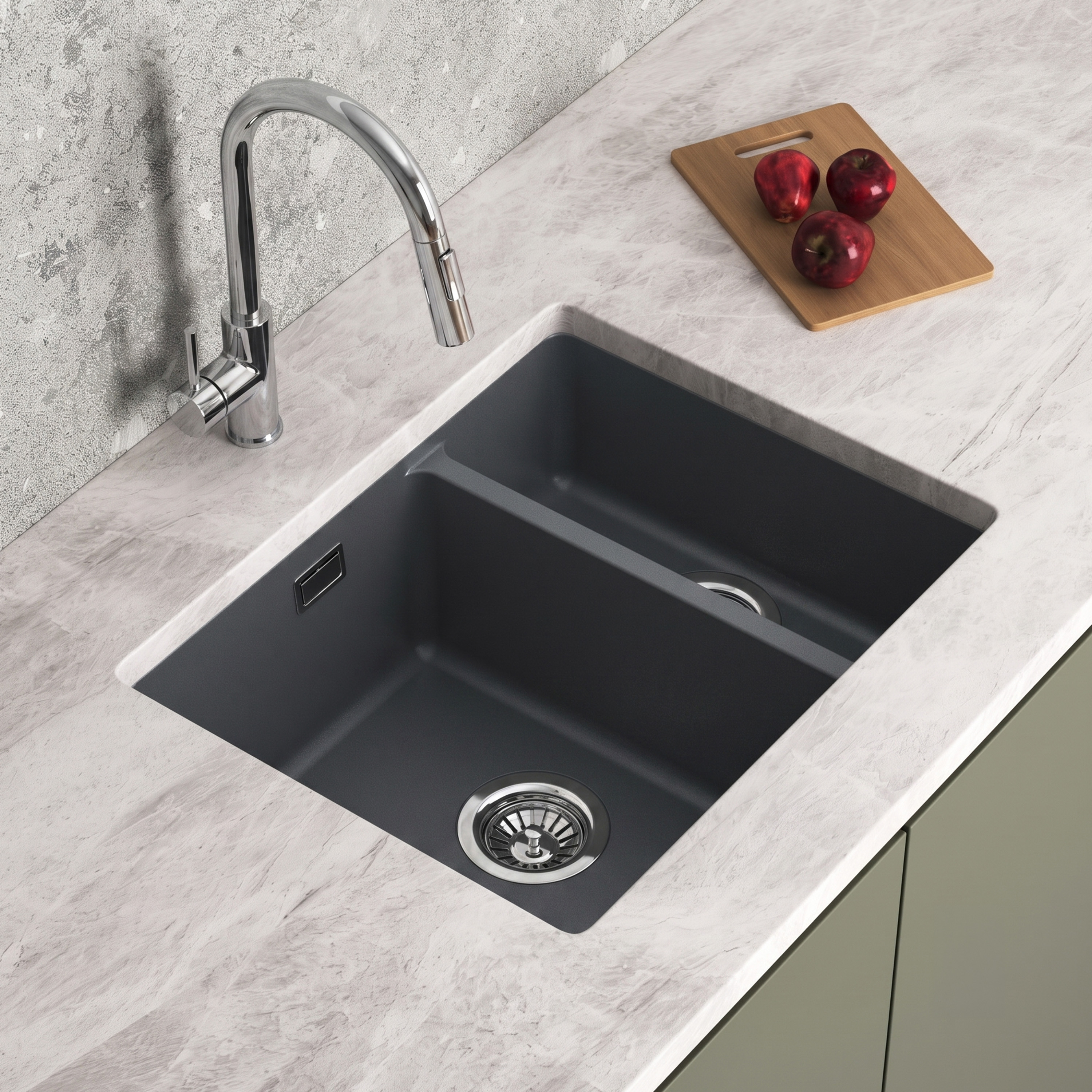 Vellamo Terra 1.5 Bowl Granite Composite Inset/Undermount Kitchen Sink & Waste Kit - 555 x 460mm
