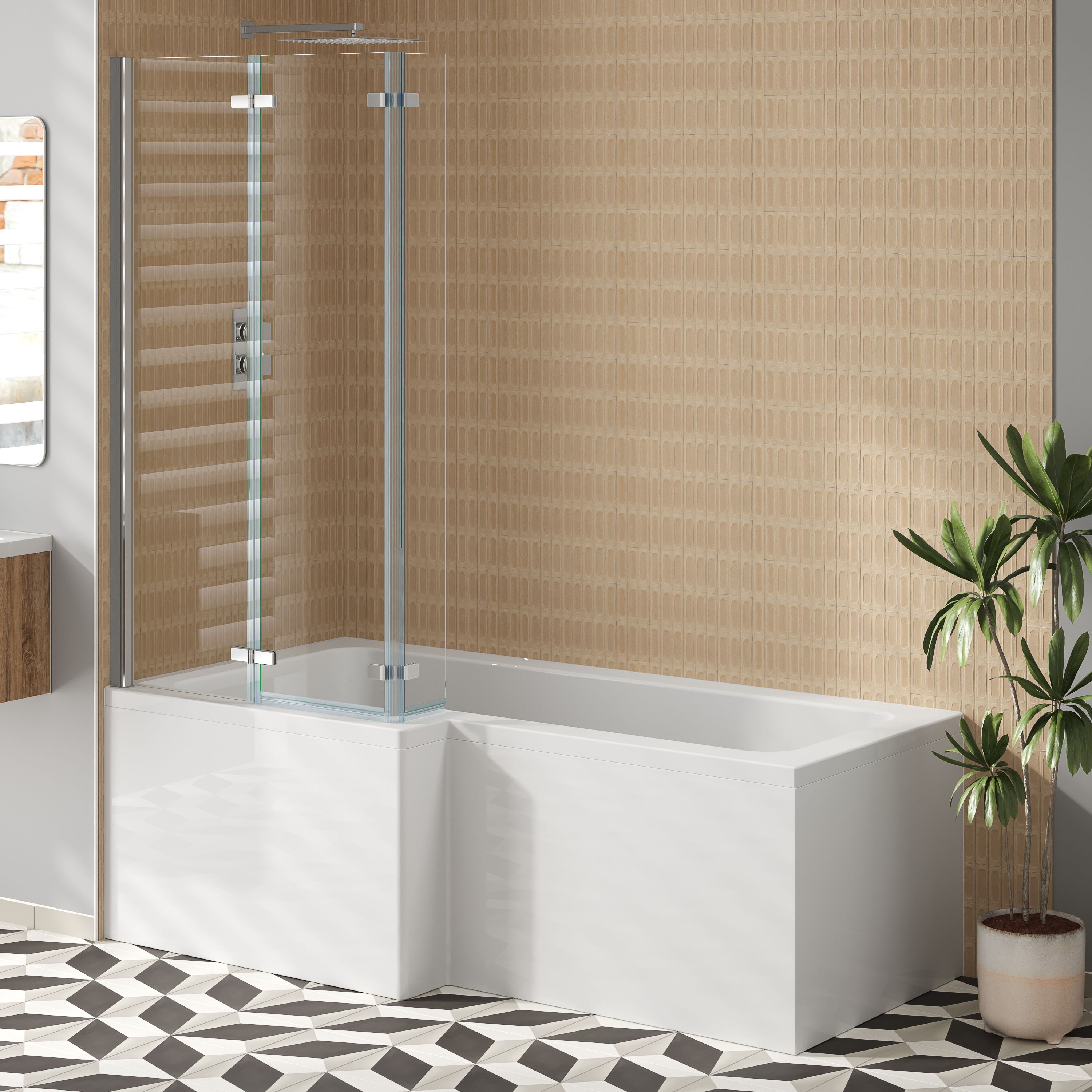Armourcast Reinforced L Shape Single Ended Bath with Panel & Shower Screen - 1700 x 700