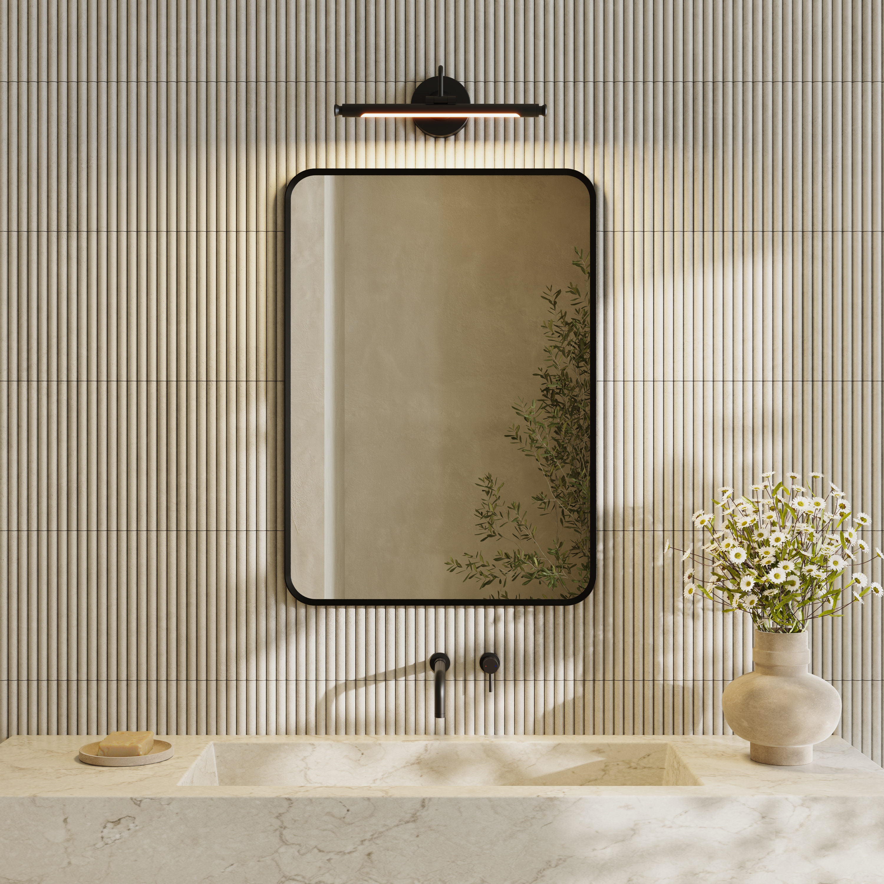 Finn Matt Black Framed Mirror with Picture Wall Light