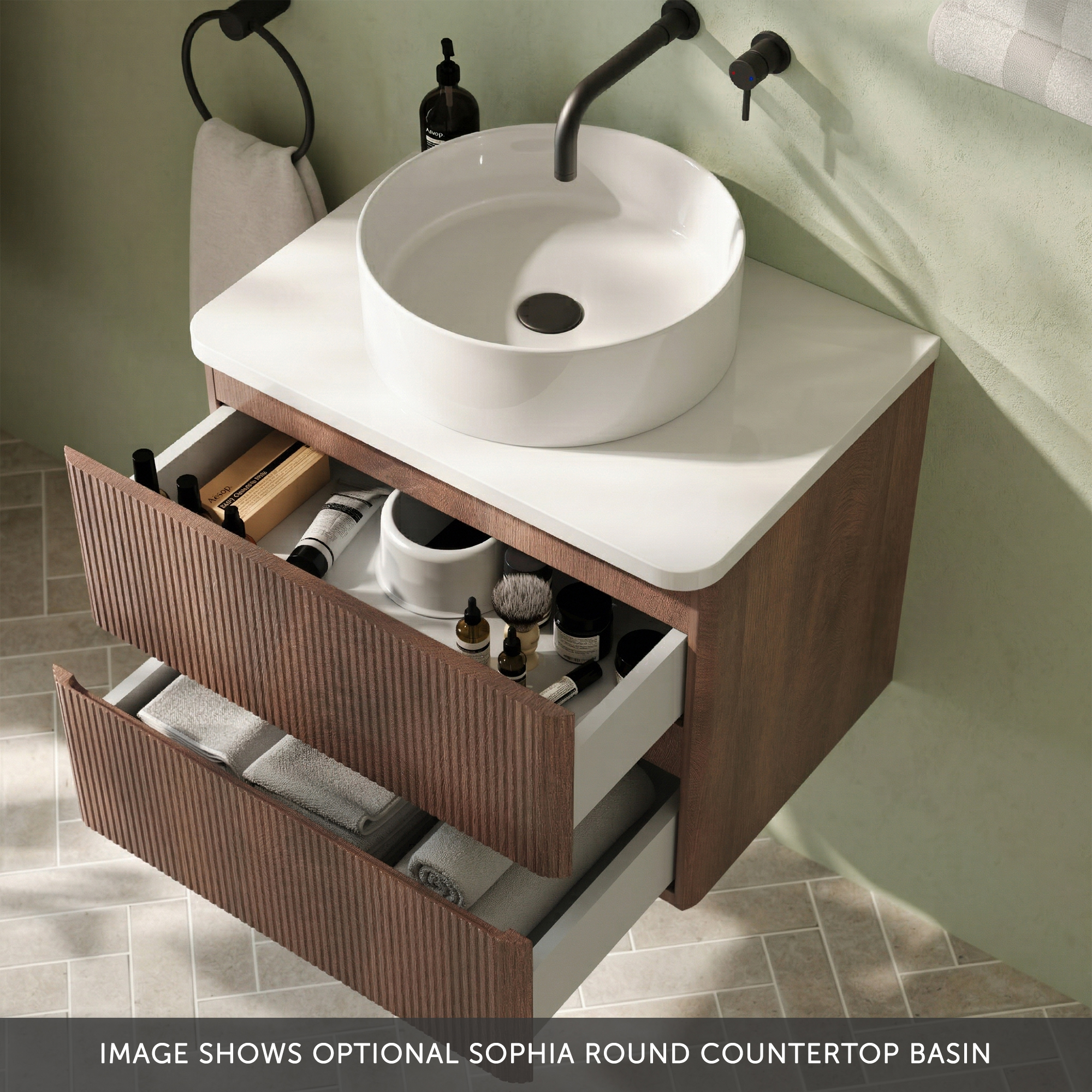 Drench Origin 600mm Fluted Wall Mounted Vanity Unit & Countertop