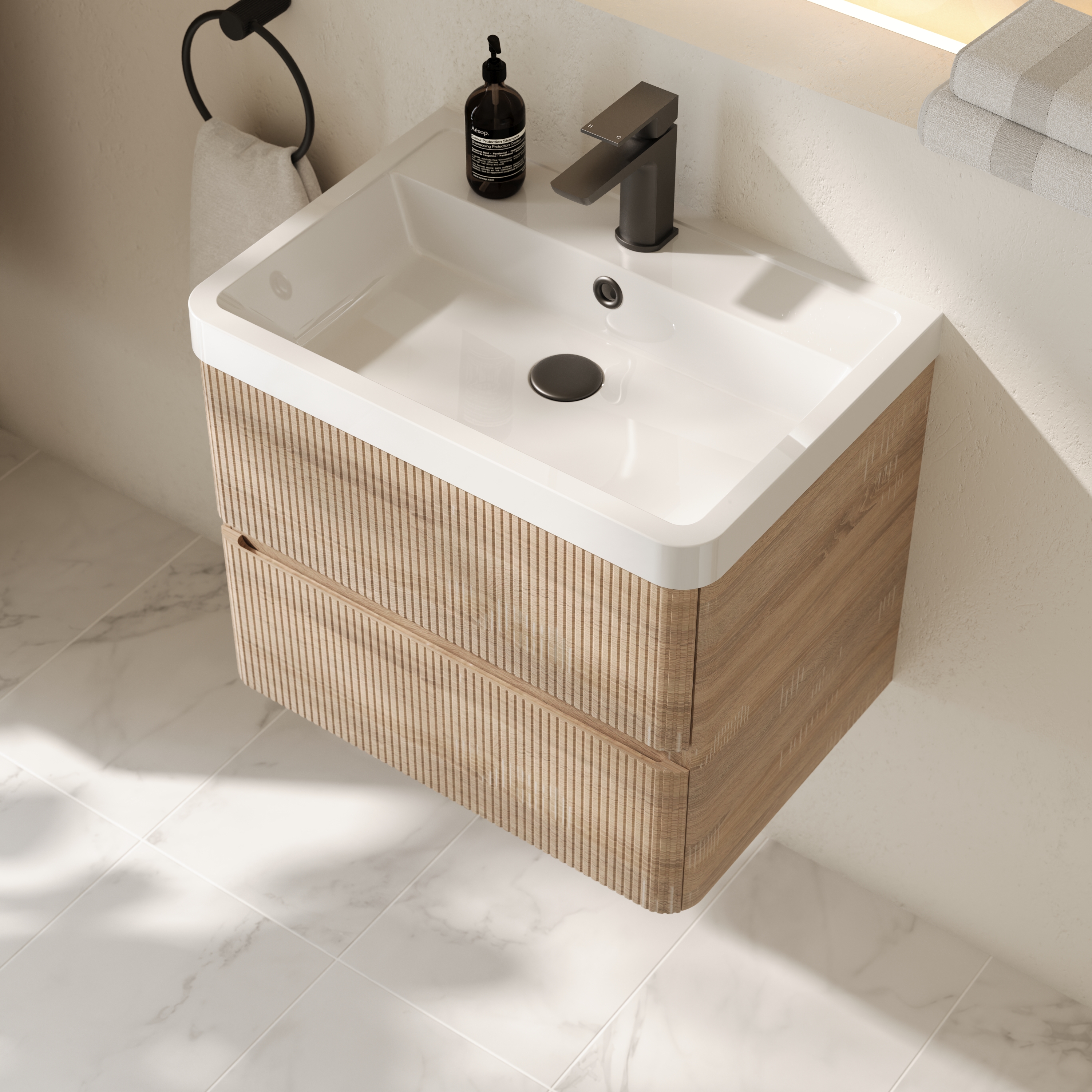 Drench Origin 600mm Fluted Wall Mounted Vanity Unit & Basin