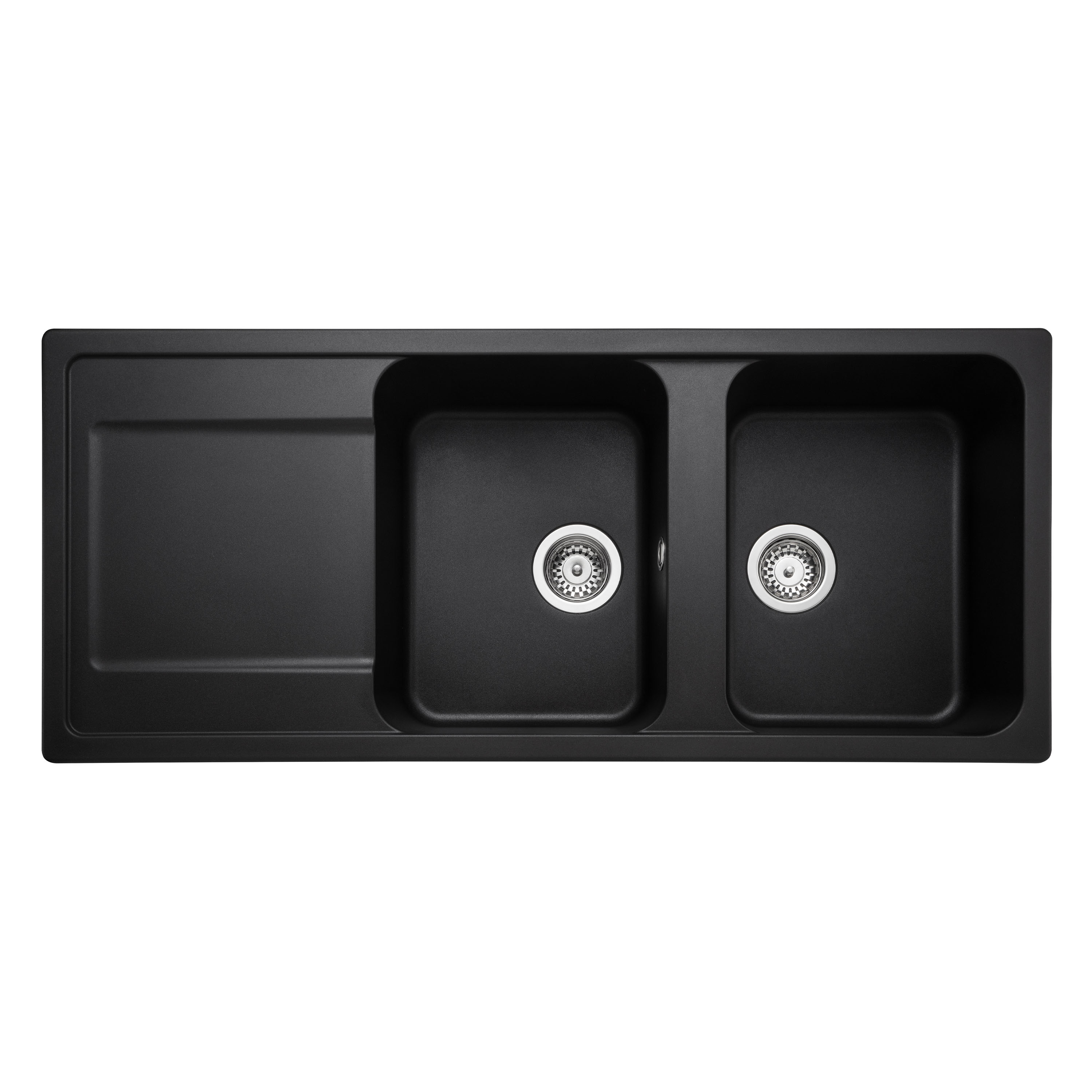 Rangemaster Loa 2 Bowl Igneous Granite Kitchen Sink with Reversible Drainer & Waste Kit - 1160 x 500mm