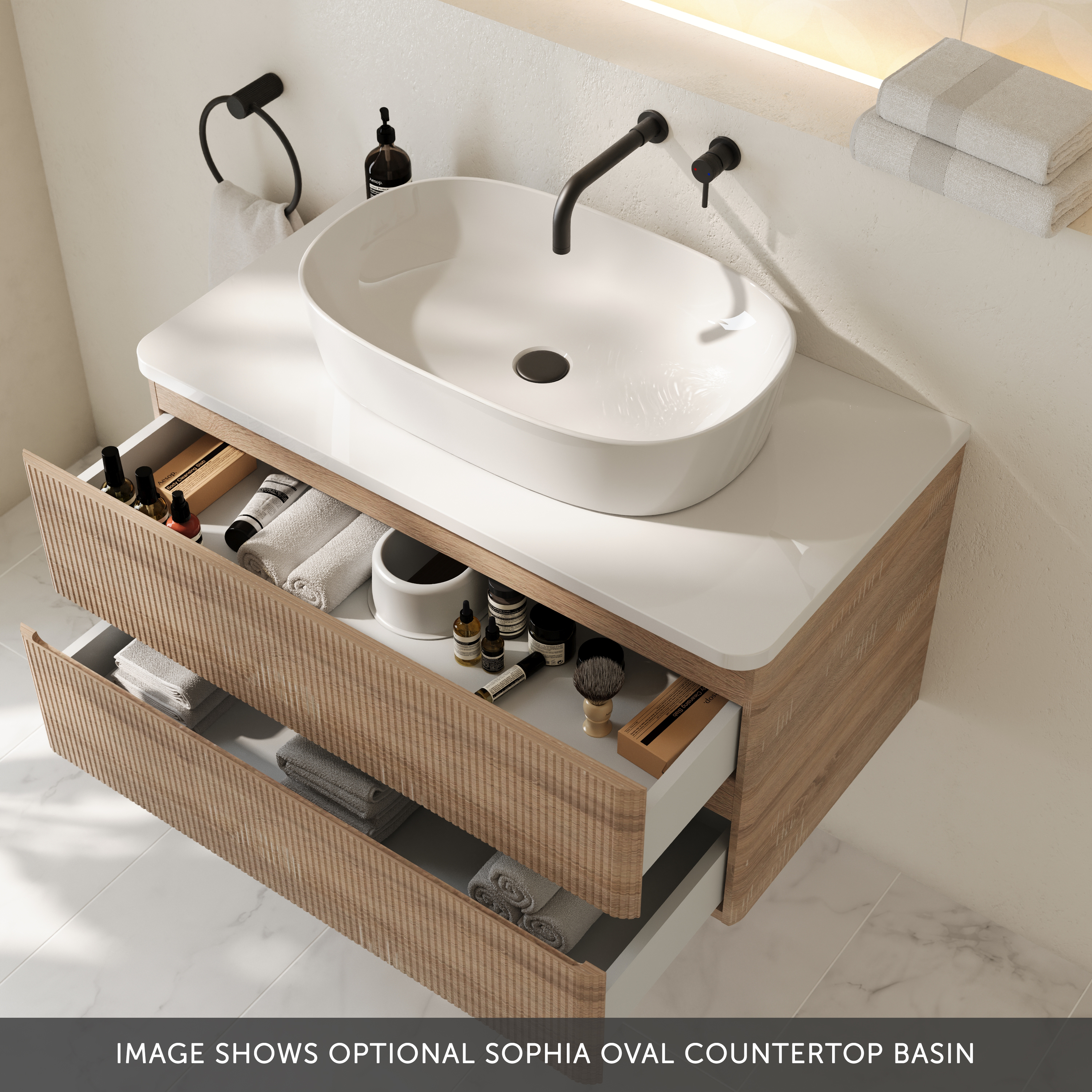 Drench Origin 900mm Fluted Wall Mounted Vanity Unit & Countertop