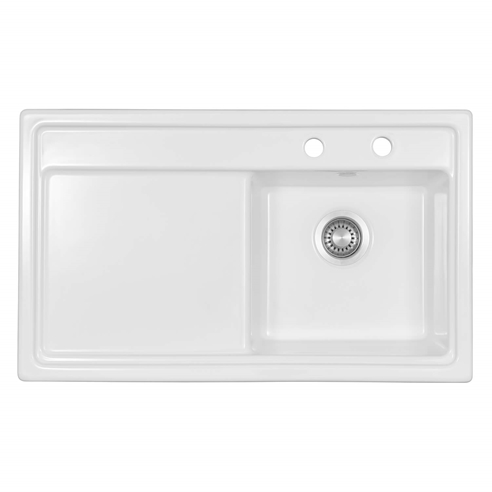 Thomas Denby Opus Compact 1 Bowl Gloss White Ceramic Kitchen Sink & Presto Automatic Waste - 860 x 510mm