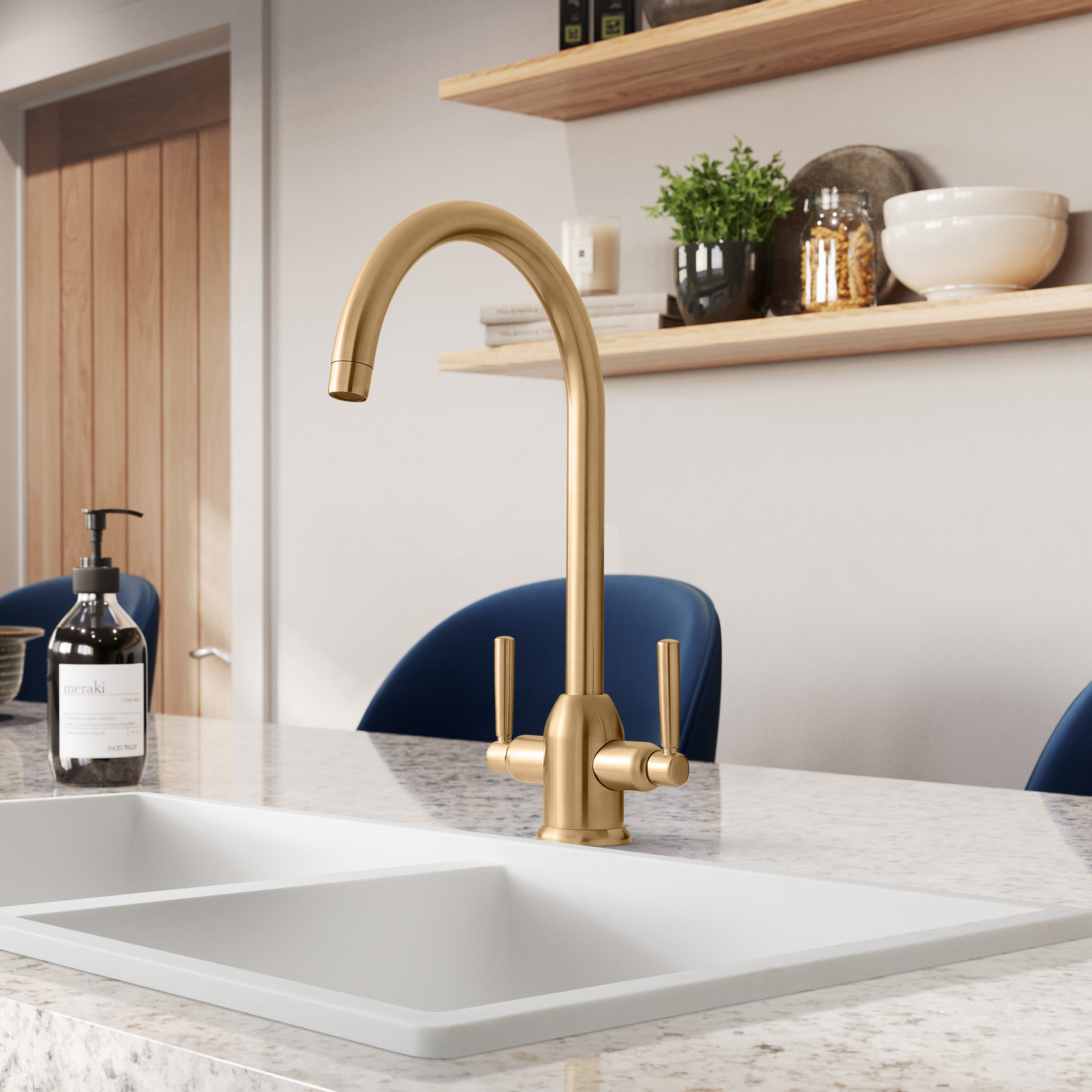 Rangemaster Parma Twin Lever Kitchen Mixer Tap with Swivel Spout