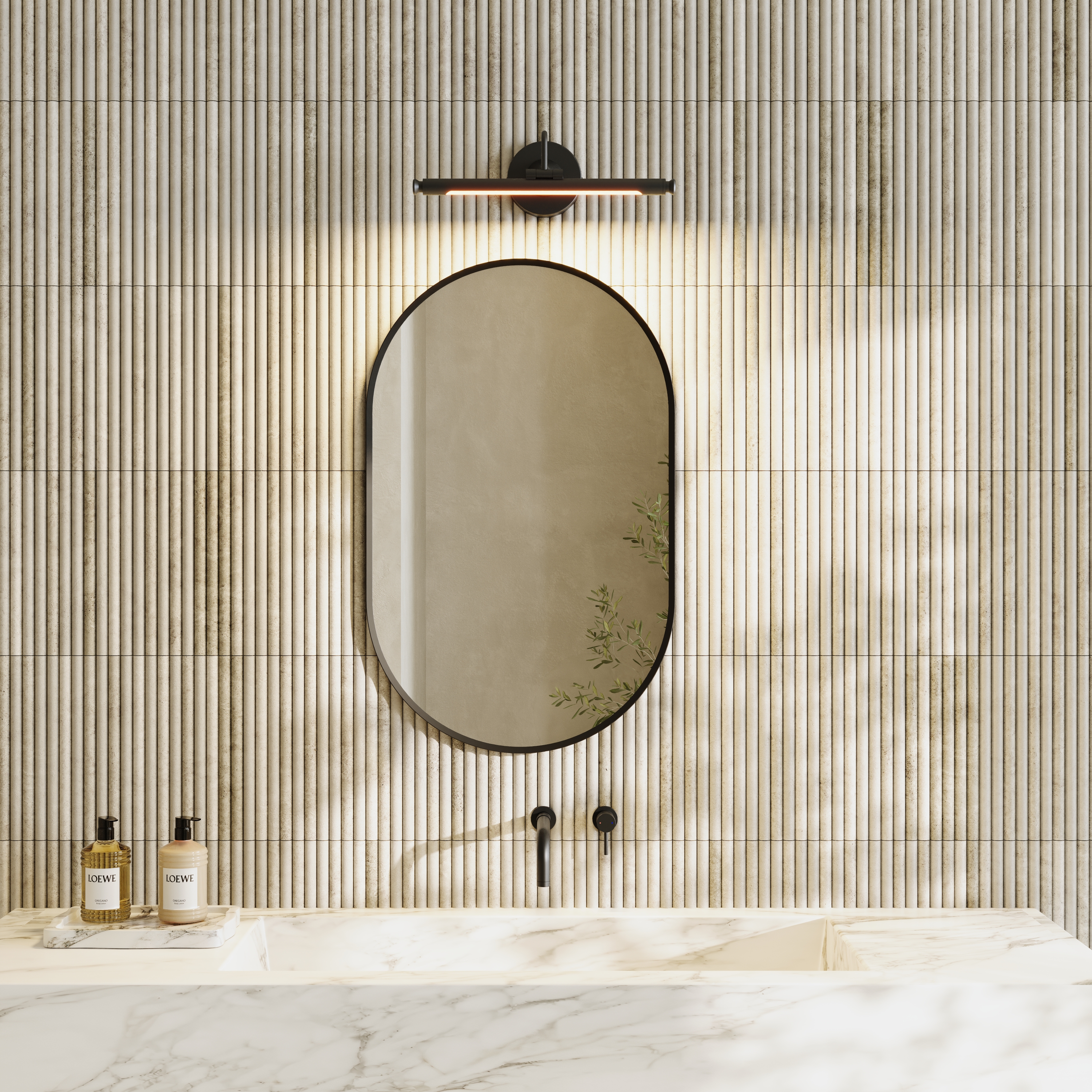 Billy Oval Framed Mirror with Small Picture Wall Light in Matt Black