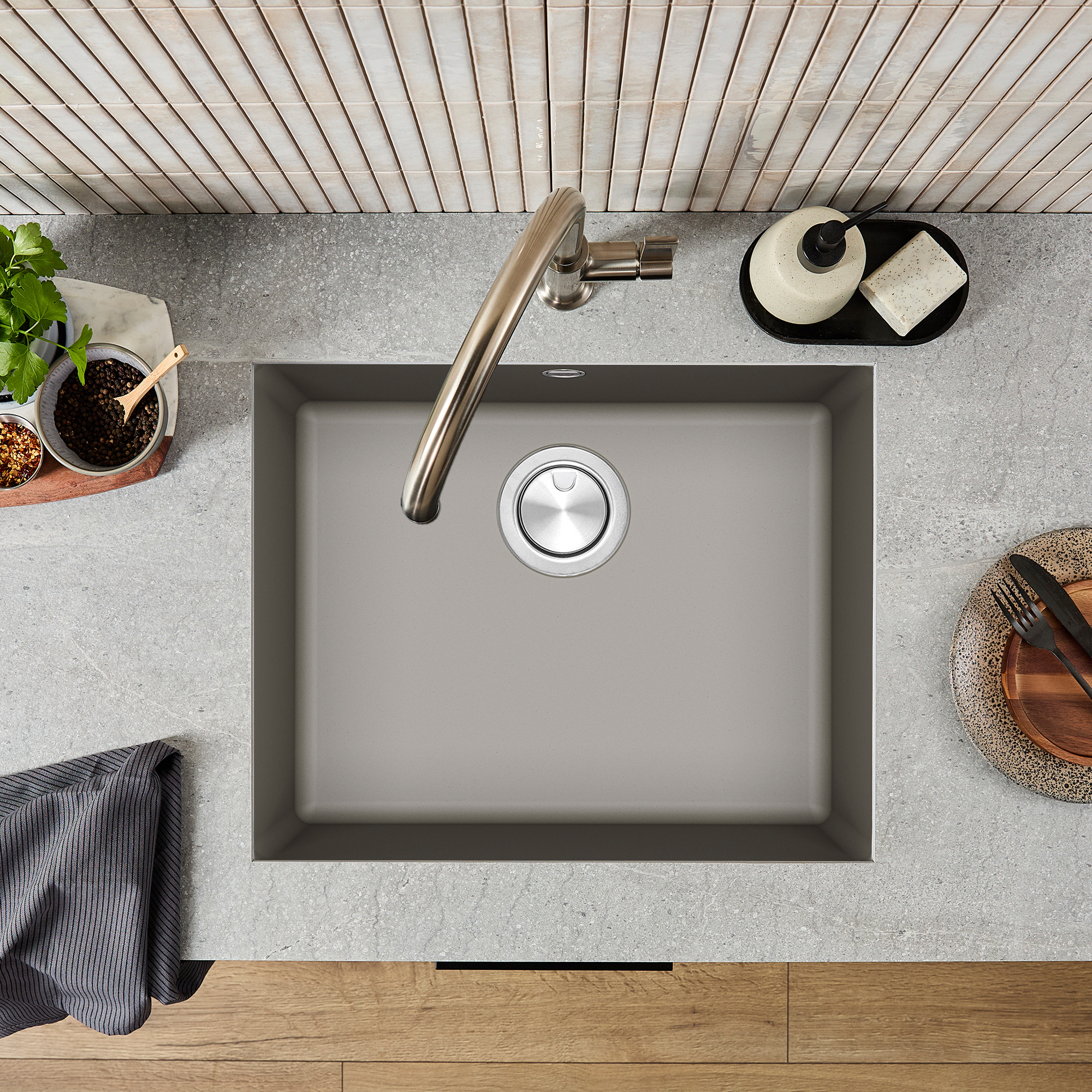 Clearwater Lumen 1 Bowl Granite Composite Inset/Undermount Kitchen Sink - 550 x 450mm