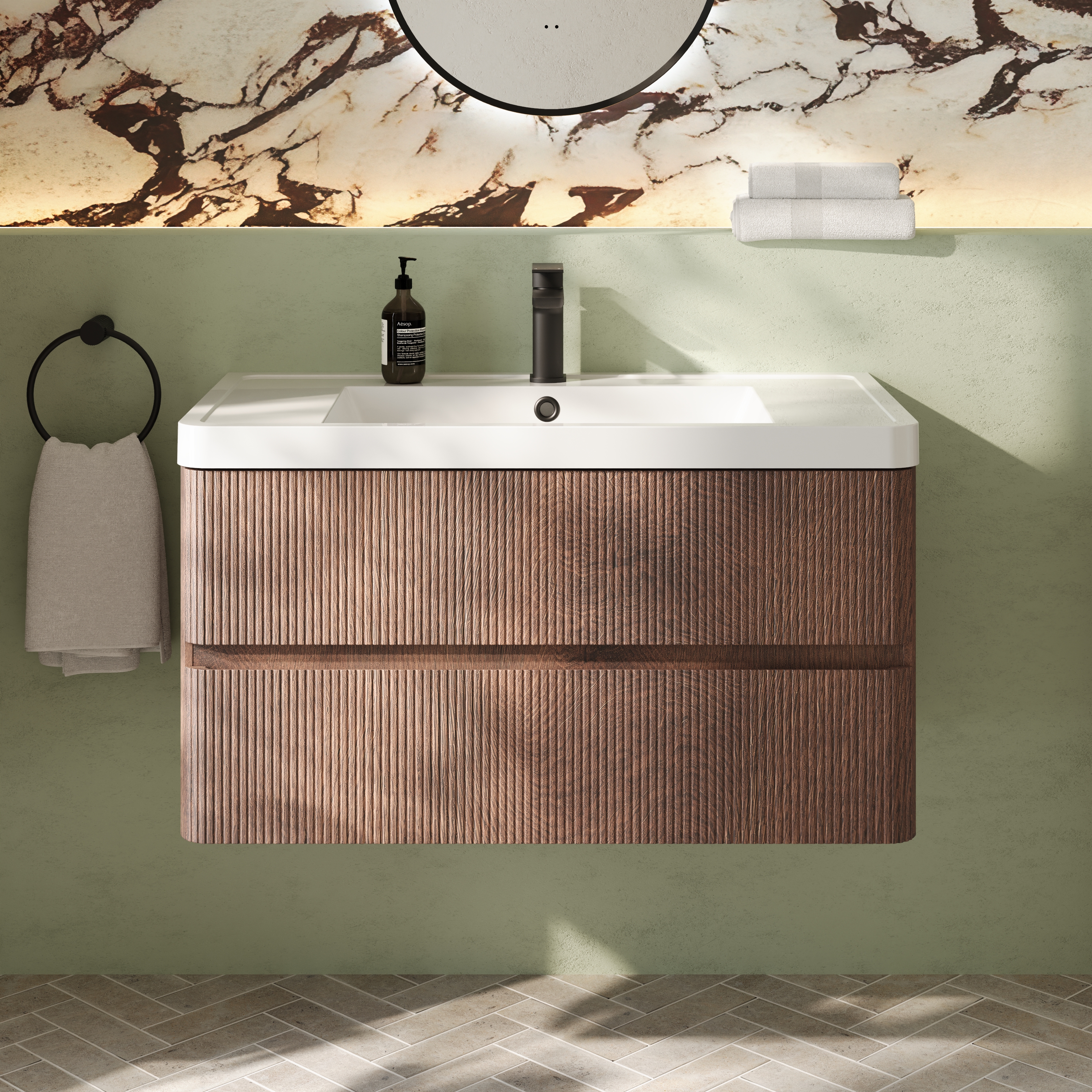 Drench Origin 900mm Fluted Wall Mounted Vanity Unit & Basin