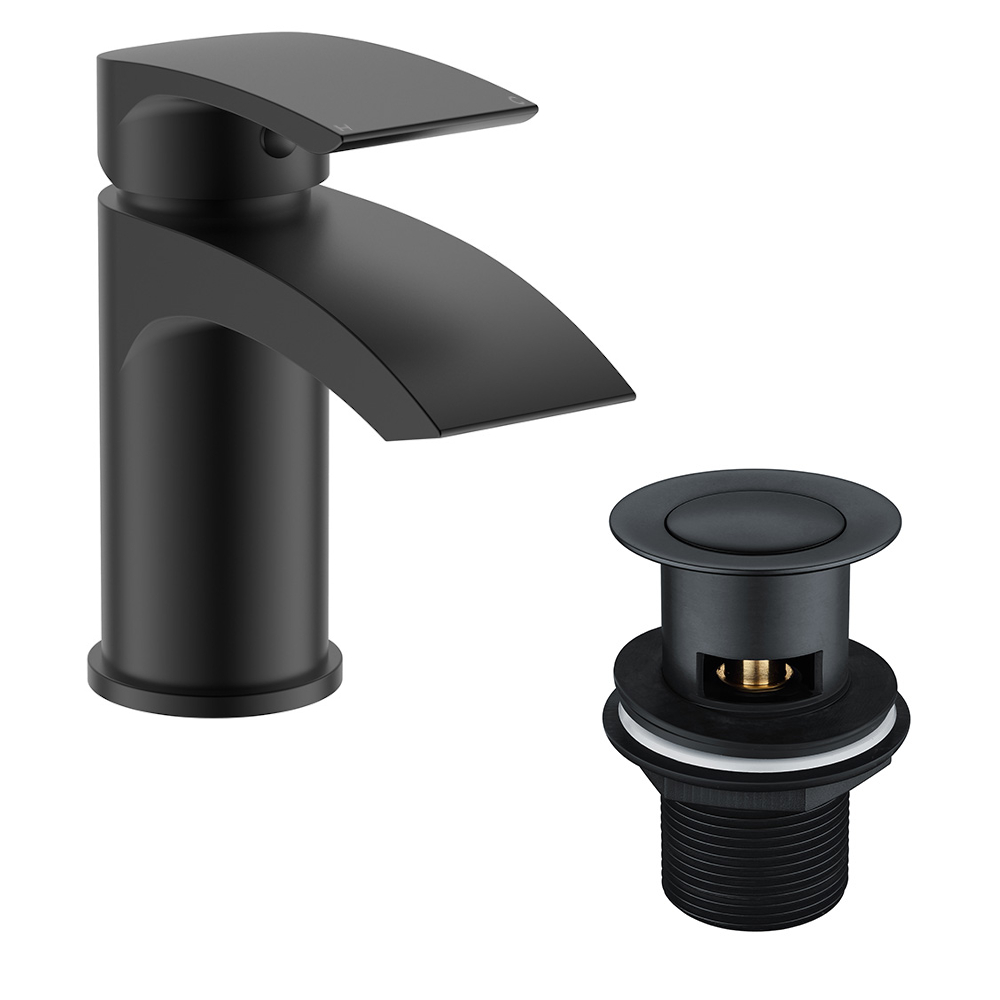 Vellamo Swift Matt Black Basin Mixer Tap & Waste
