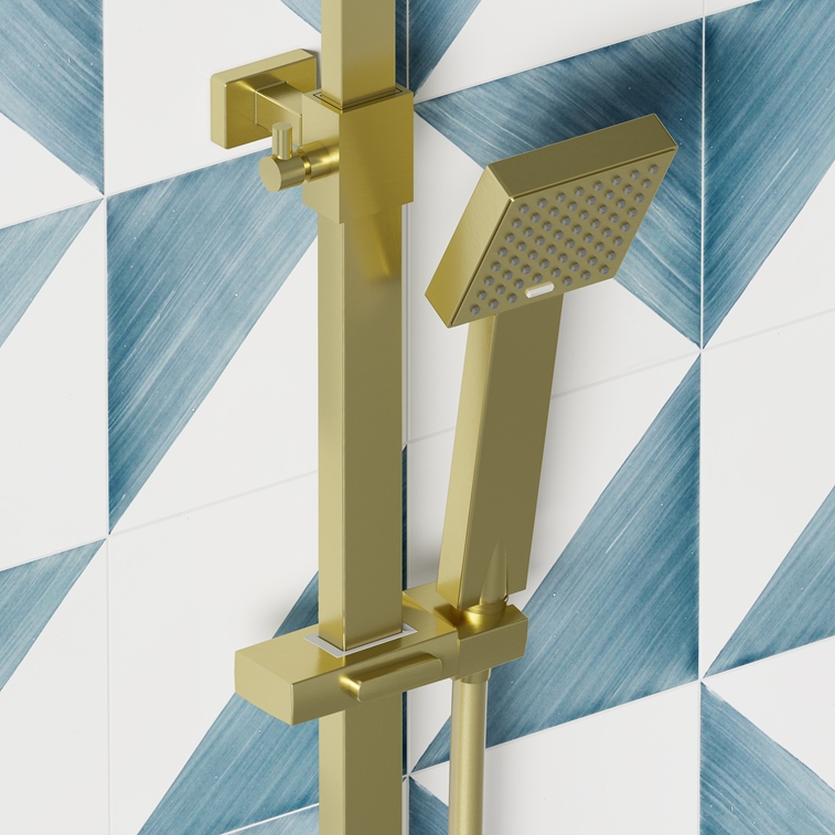 Square Shower Riser Kit Drench Brushed Brass Exposed Square Thermostatic Rigid Riser Shower Kit ...