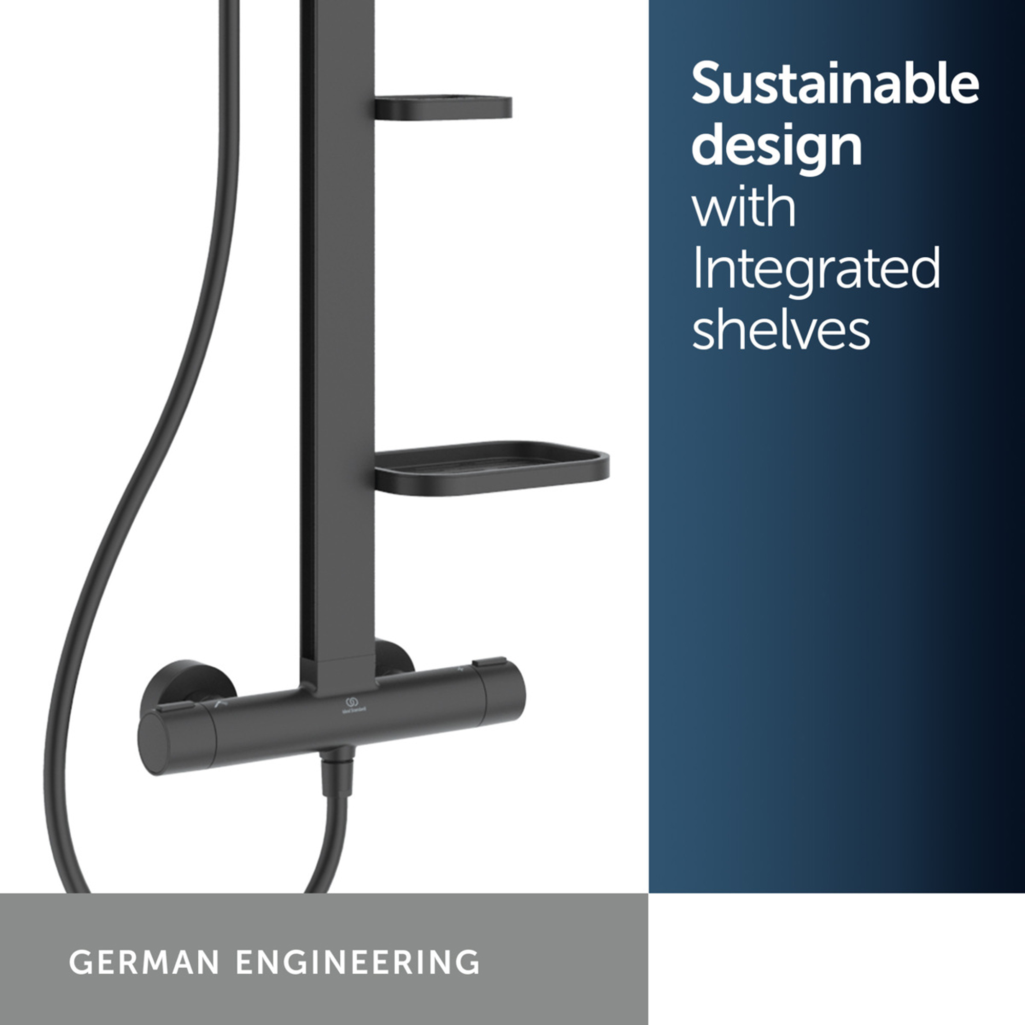 Ideal Standard Ceratherm Alu+ Exposed Thermostatic Shower Kit with Multi-Function Shower Head, Handset & 2 Shelves