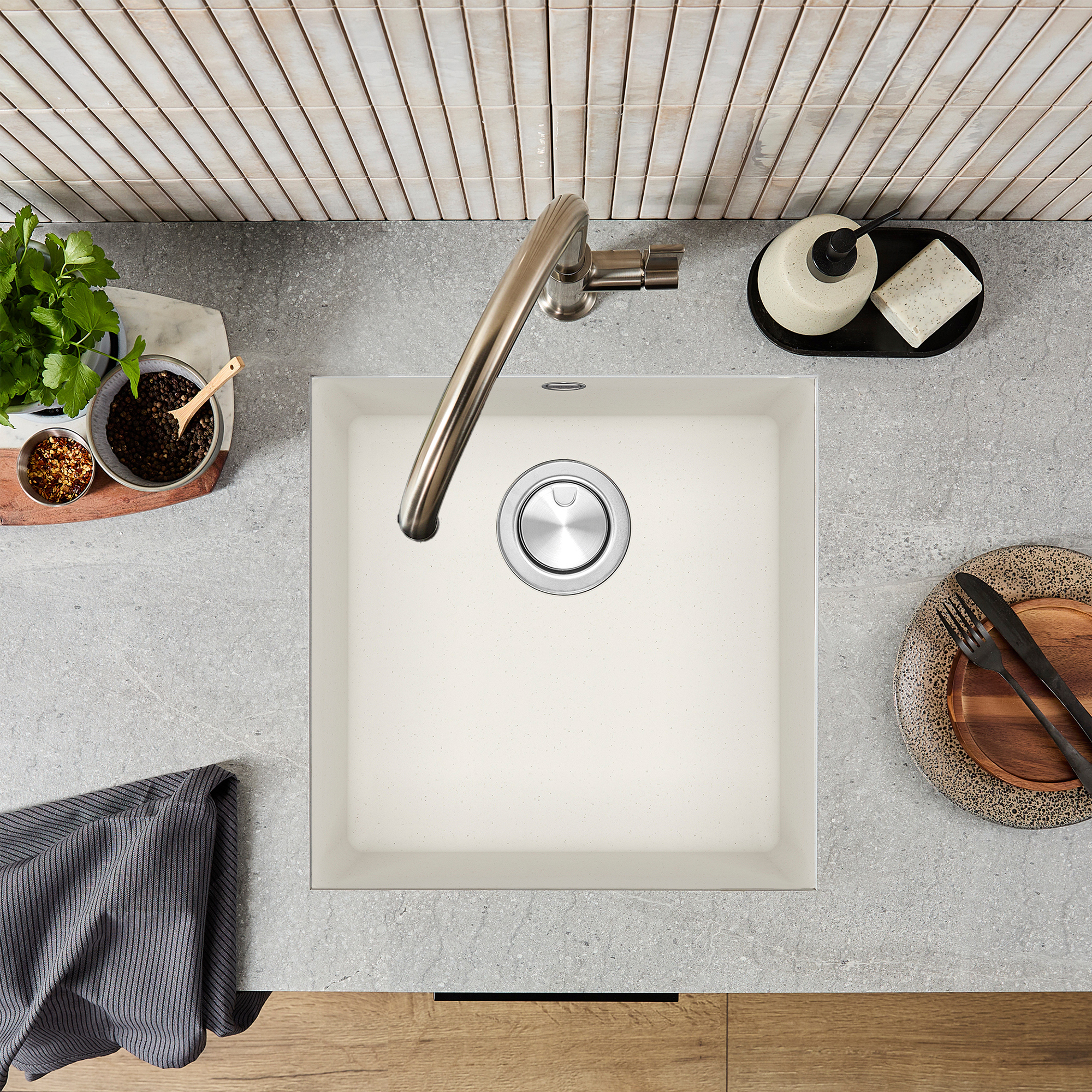 Clearwater Lumen 1 Bowl Granite Composite Inset/Undermount Kitchen Sink - 450 x 450mm