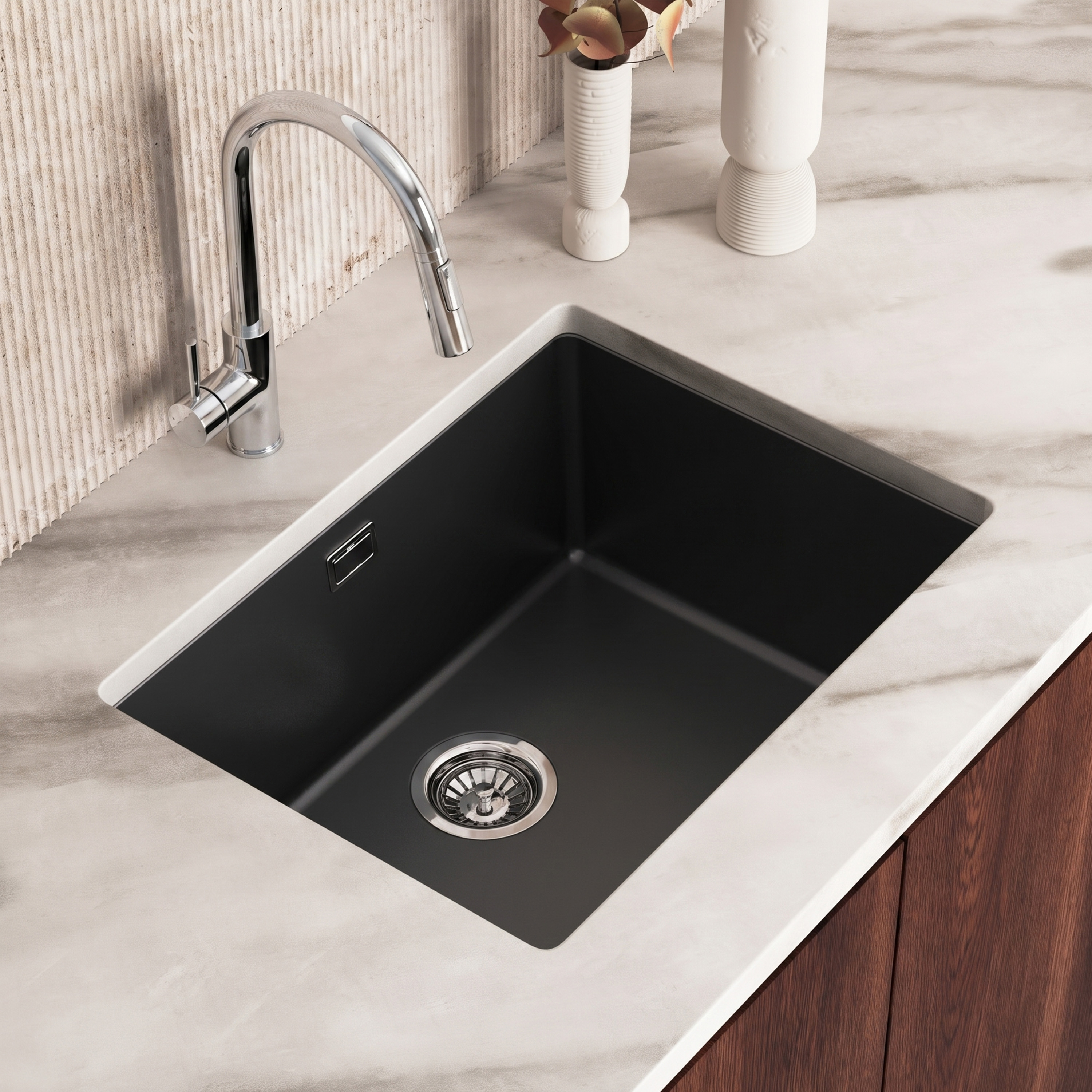 Vellamo Terra Large 1 Bowl Granite Composite Inset / Undermount Kitchen Sink & Waste - 610 x 460mm