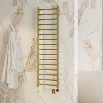 Electric Hot Rails Toasty Rise Brushed Brass Electric Heated Towel Rail with Heating ...