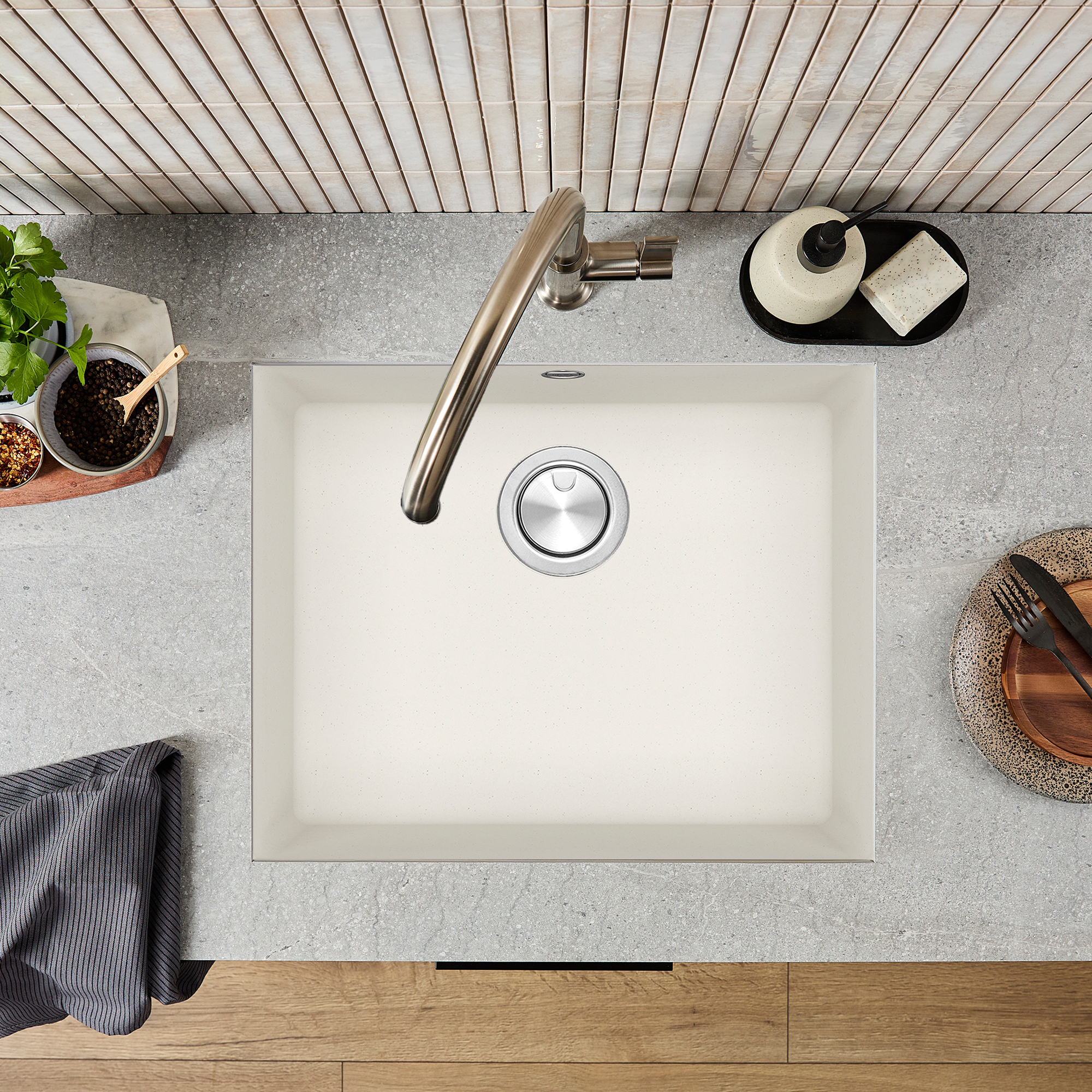 Clearwater Lumen 1 Bowl Granite Composite Inset/Undermount Kitchen Sink - 550 x 450mm