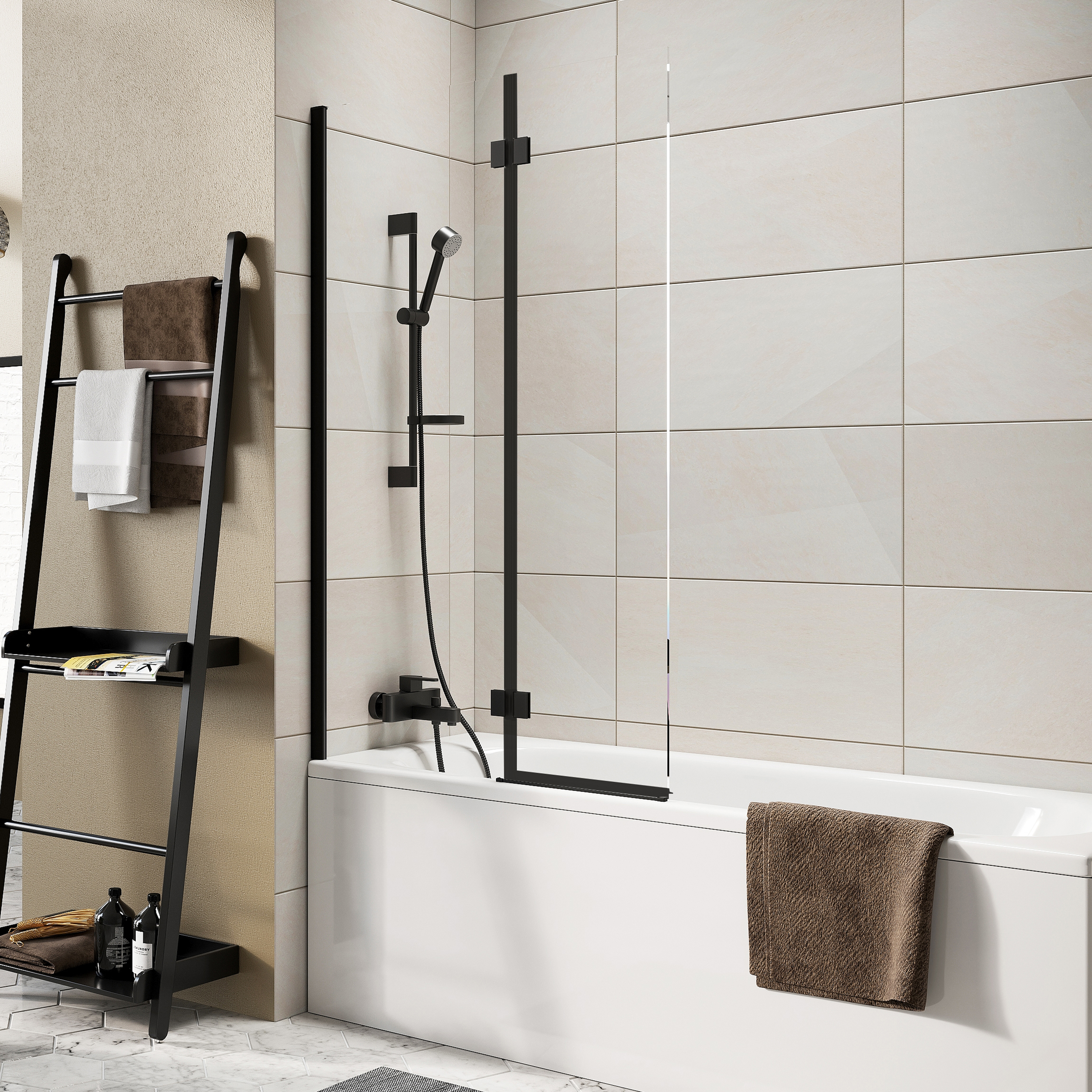 Harbour i8 Easy Clean 8mm Inward Hinged Bath Screen with Fixed Inline Panel - 1500 x 900mm