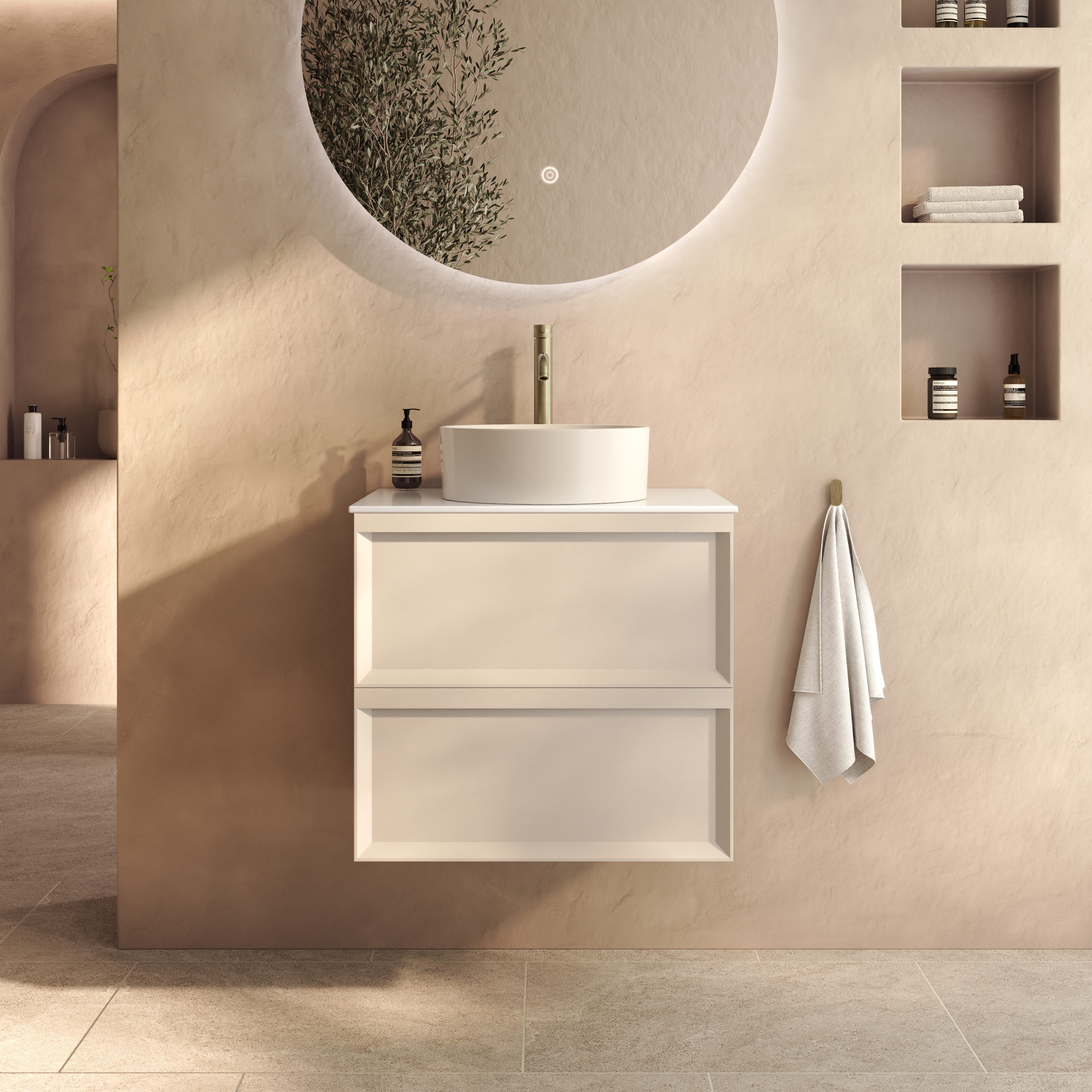 Aura 600mm Wall Mounted Vanity Unit & Sintered Stone Countertop