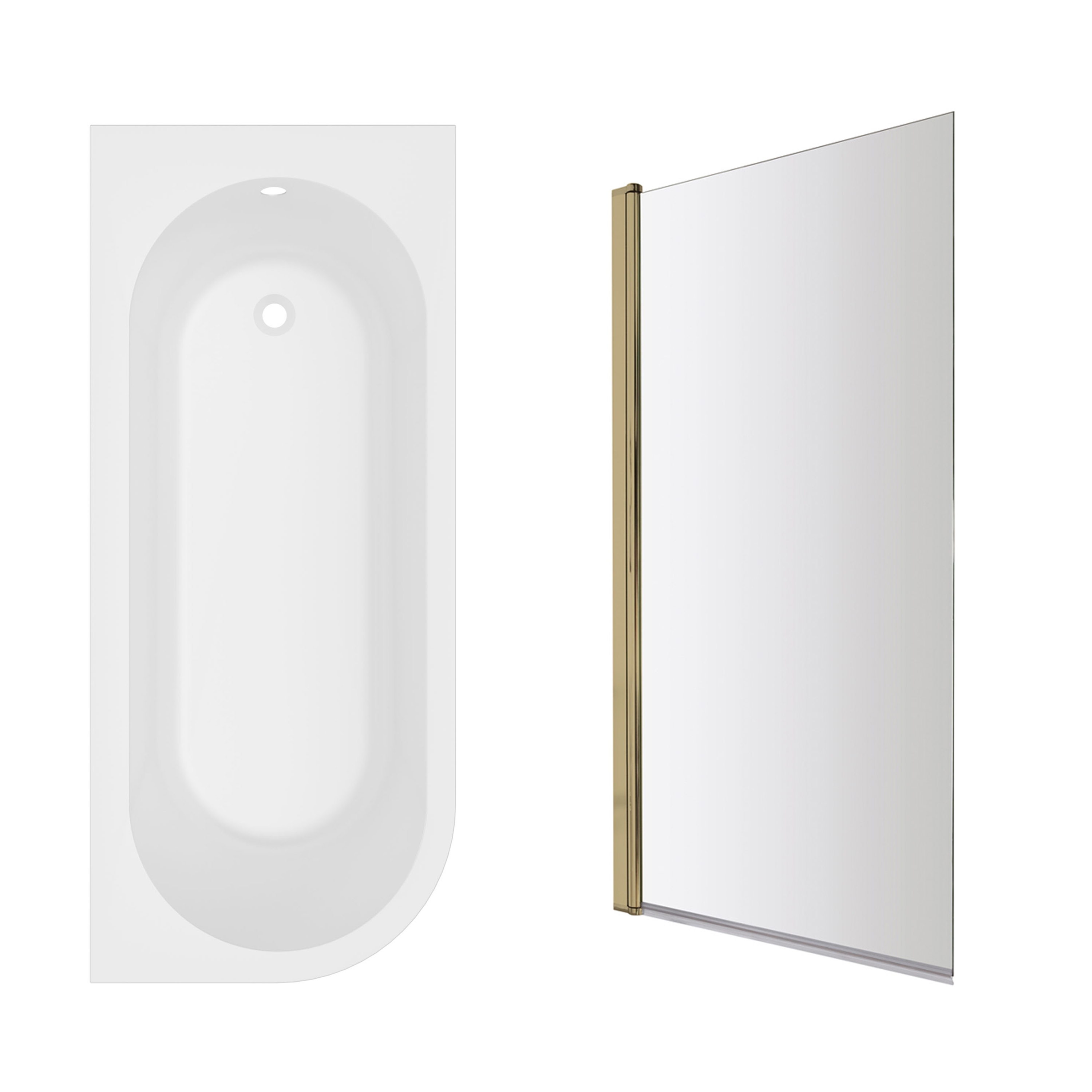Armourcast Reinforced J Shaped Shower Bath with Panel & Shower Screen - 1700mm