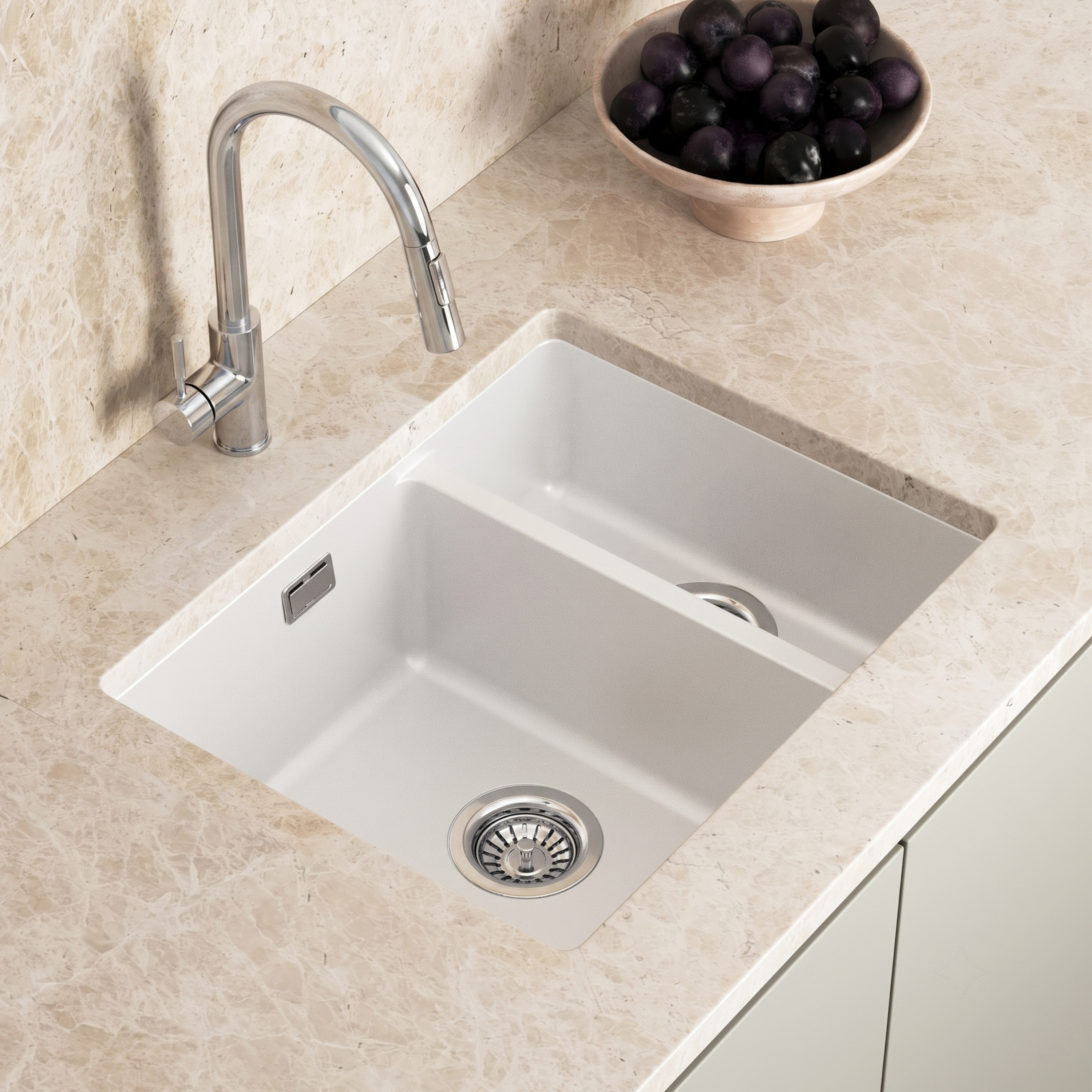 Vellamo Terra 1.5 Bowl Granite Composite Inset/Undermount Kitchen Sink & Waste Kit - 555 x 460mm