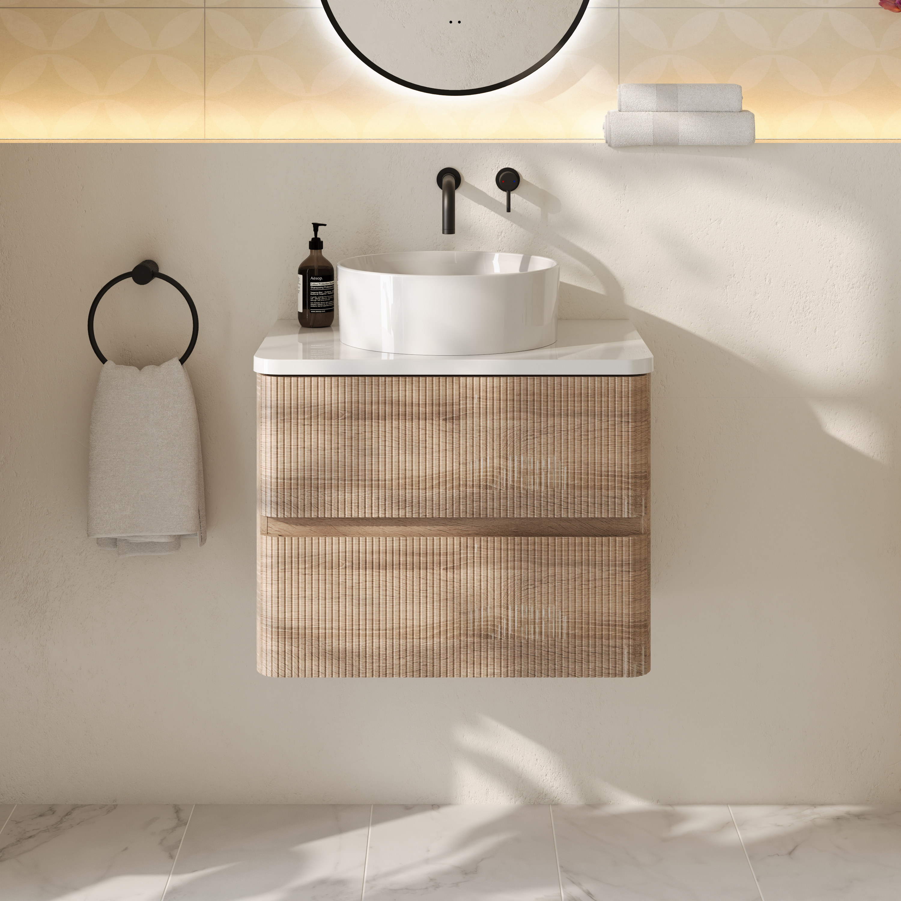 Drench Origin 600mm Fluted Wall Mounted Vanity Unit & Countertop