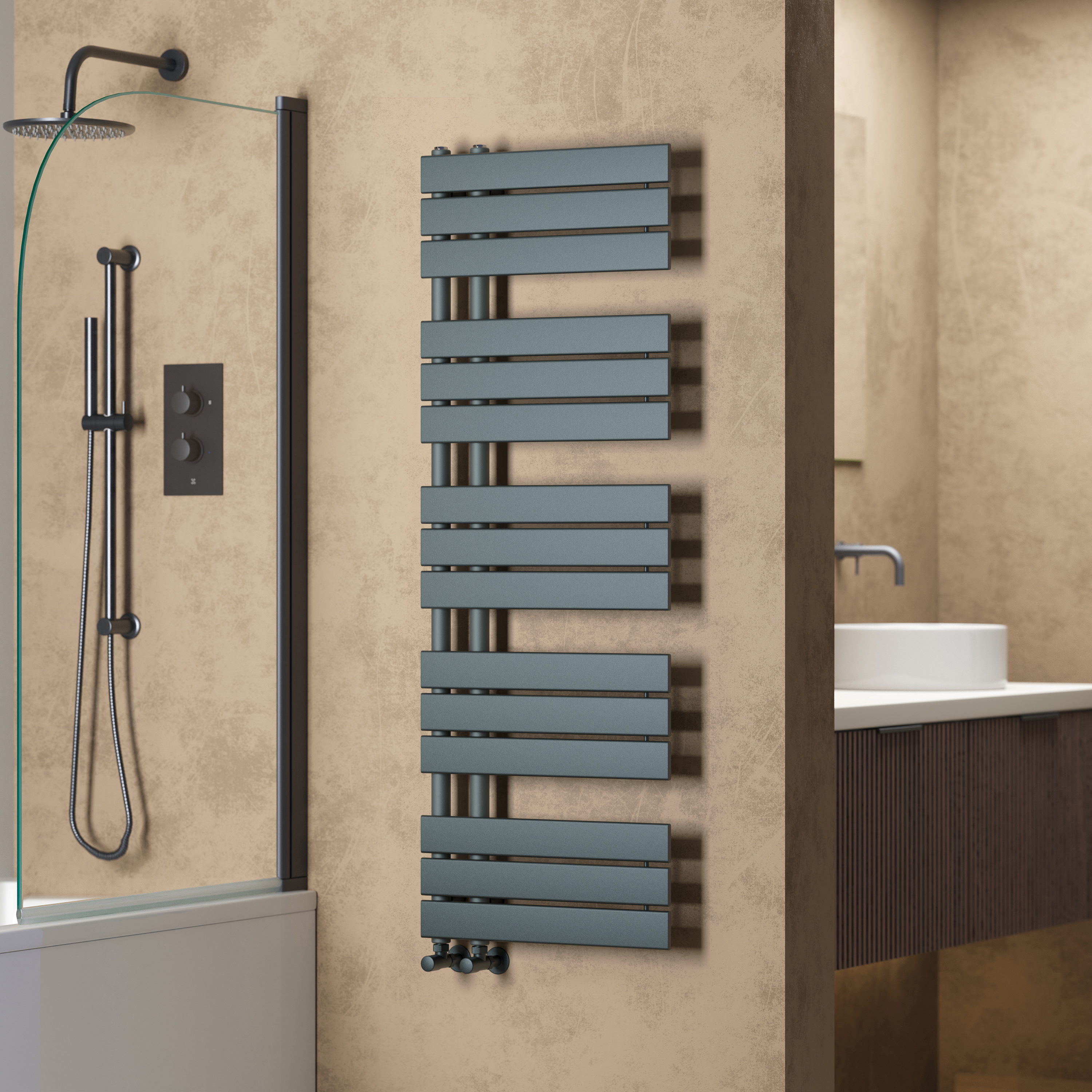 Toasty Haven Anthracite Flat Panel Offset Heated Towel Rail