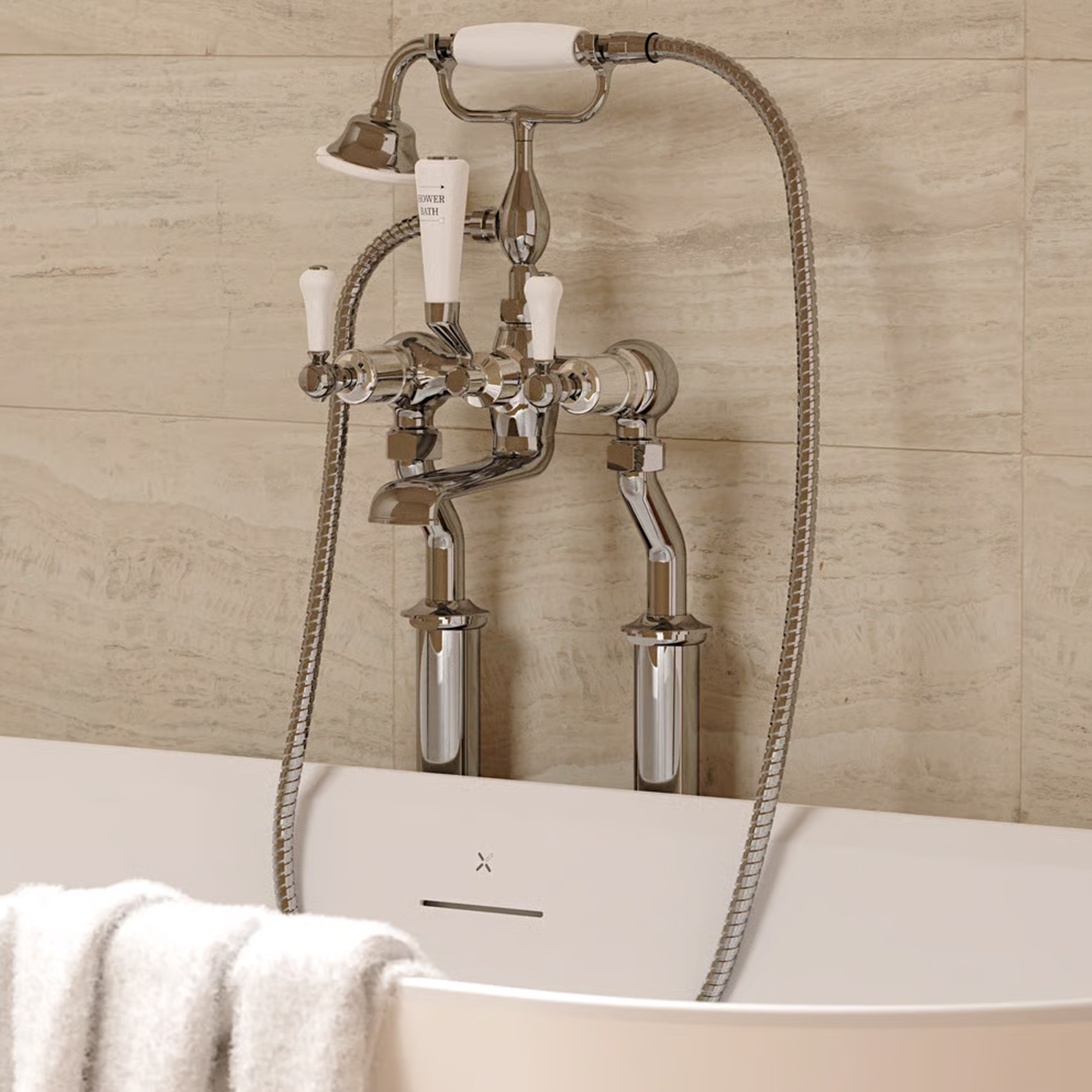 Crosswater Belgravia Lever Floor Standing Bath Shower Mixer with Handset Kit