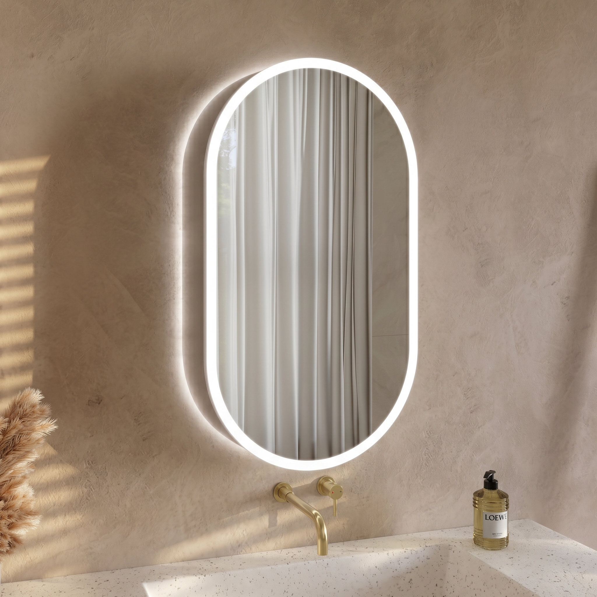 Billy LED Oval Mirrored Cabinet with Demister Pad, Shaver Socket & Colour Change Lights - 450 x 800mm