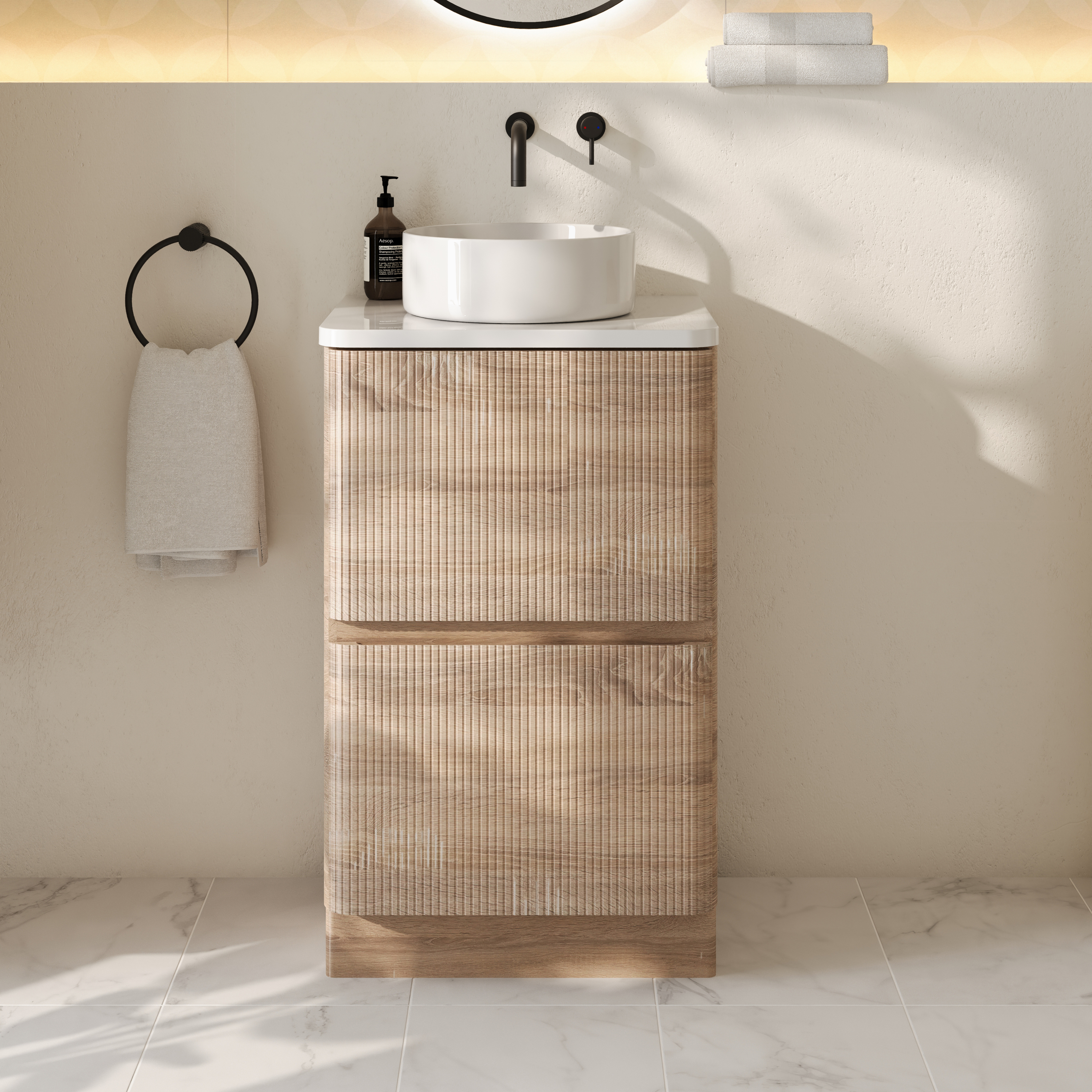 Drench Origin 500mm Fluted Floorstanding Vanity Unit & Countertop