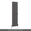 Brenton Ash Flat Panel Vertical Aluminium Radiator - Textured Matt Anthracite - 1200 x 280mm