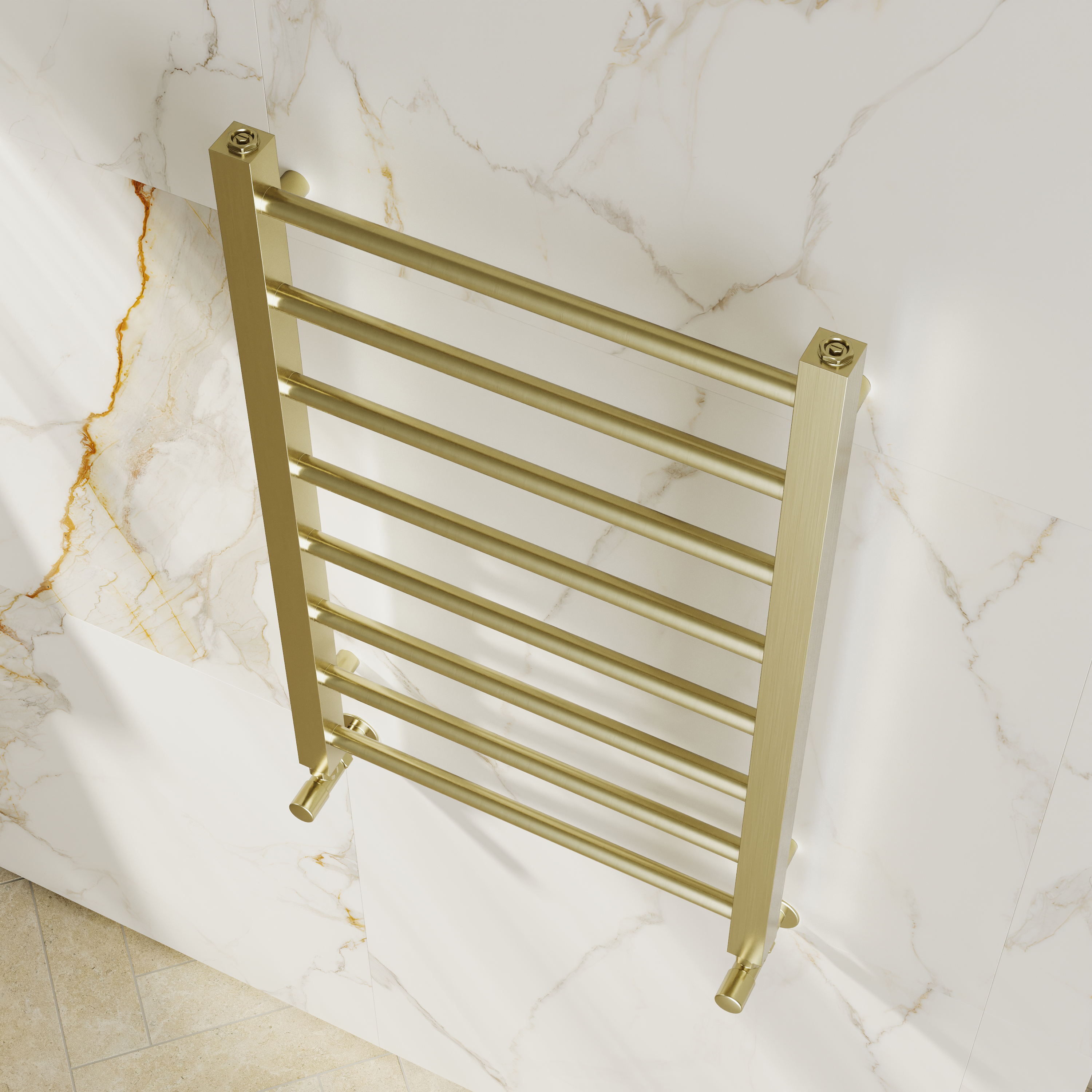 Toasty Rise Brushed Brass Heated Towel Rail