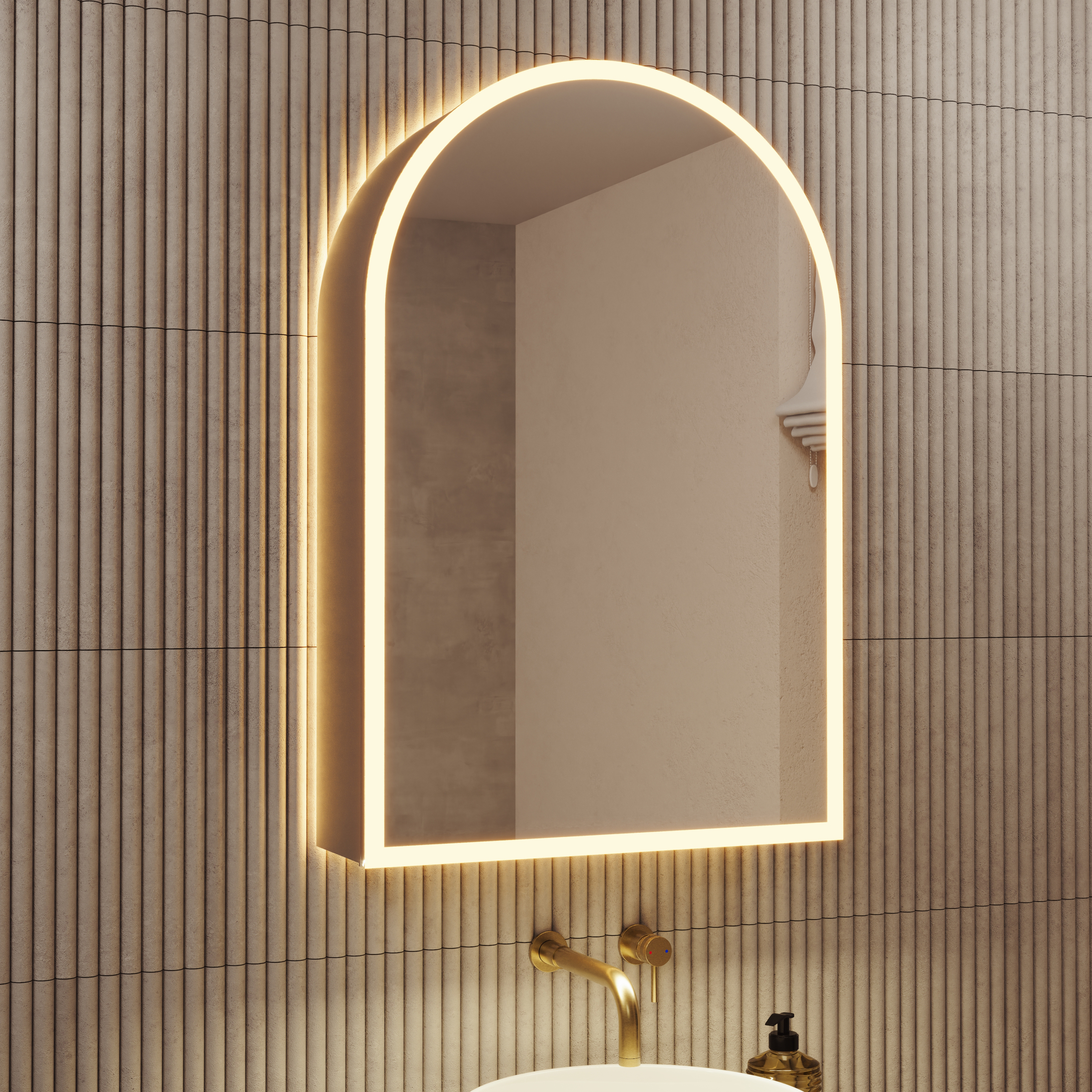 Harper LED Arch Mirrored Cabinet with Demister Pad, Shaver Socket & Colour Change Lights - 500 x 750mm