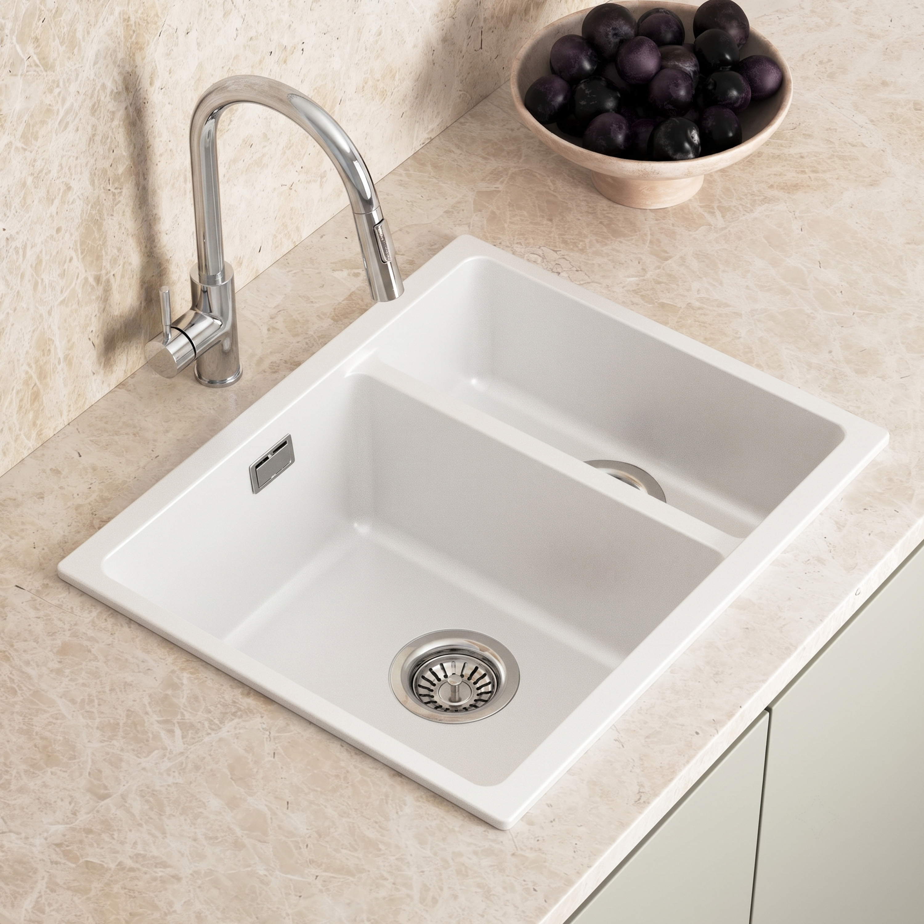 Vellamo Terra 1.5 Bowl Granite Composite Inset/Undermount Kitchen Sink & Waste Kit - 555 x 460mm