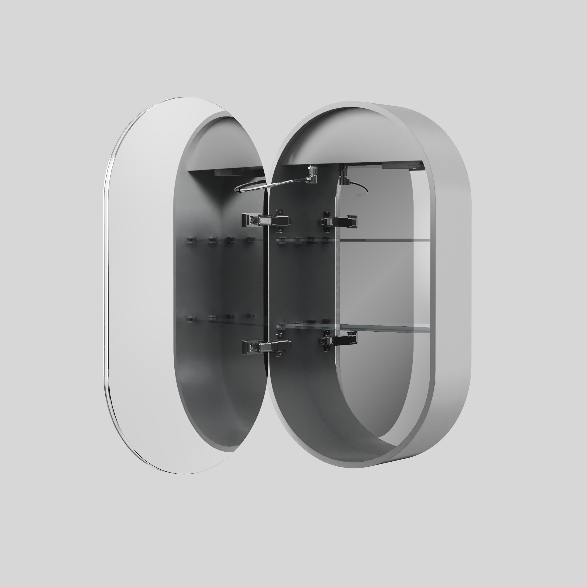 Billy LED Oval Mirrored Cabinet with Demister Pad, Shaver Socket & Colour Change Lights - 450 x 800mm