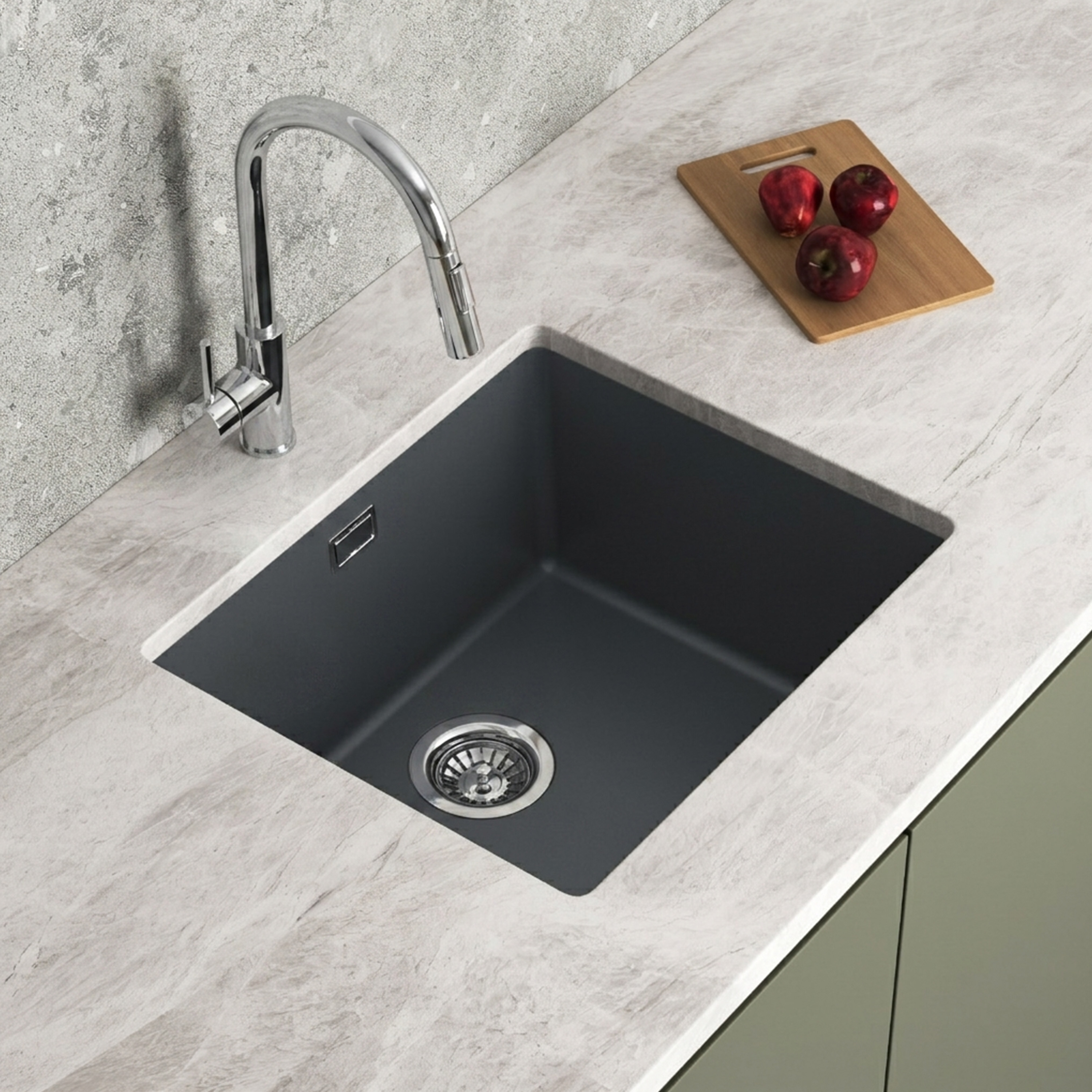 Vellamo Terra 1 Bowl Granite Composite Inset / Undermount Kitchen Sink & Waste - 533 x 457mm