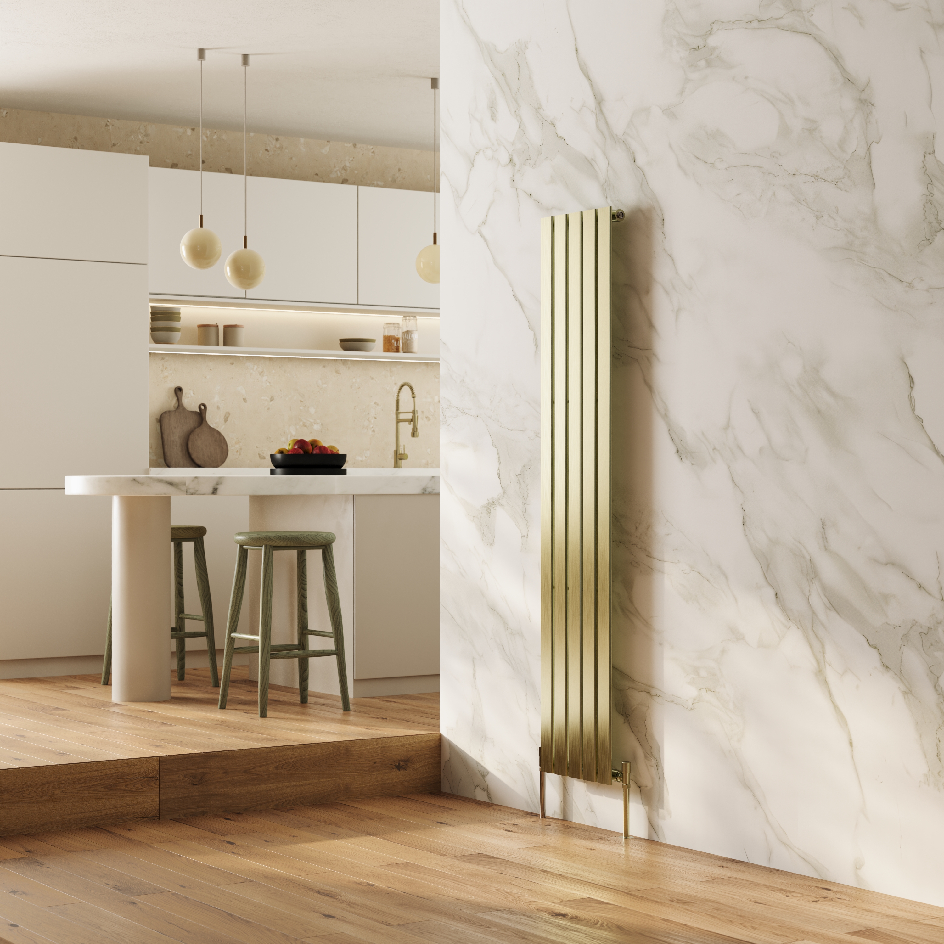 Toasty Radiance Brushed Brass Single Flat Panel Vertical Radiator