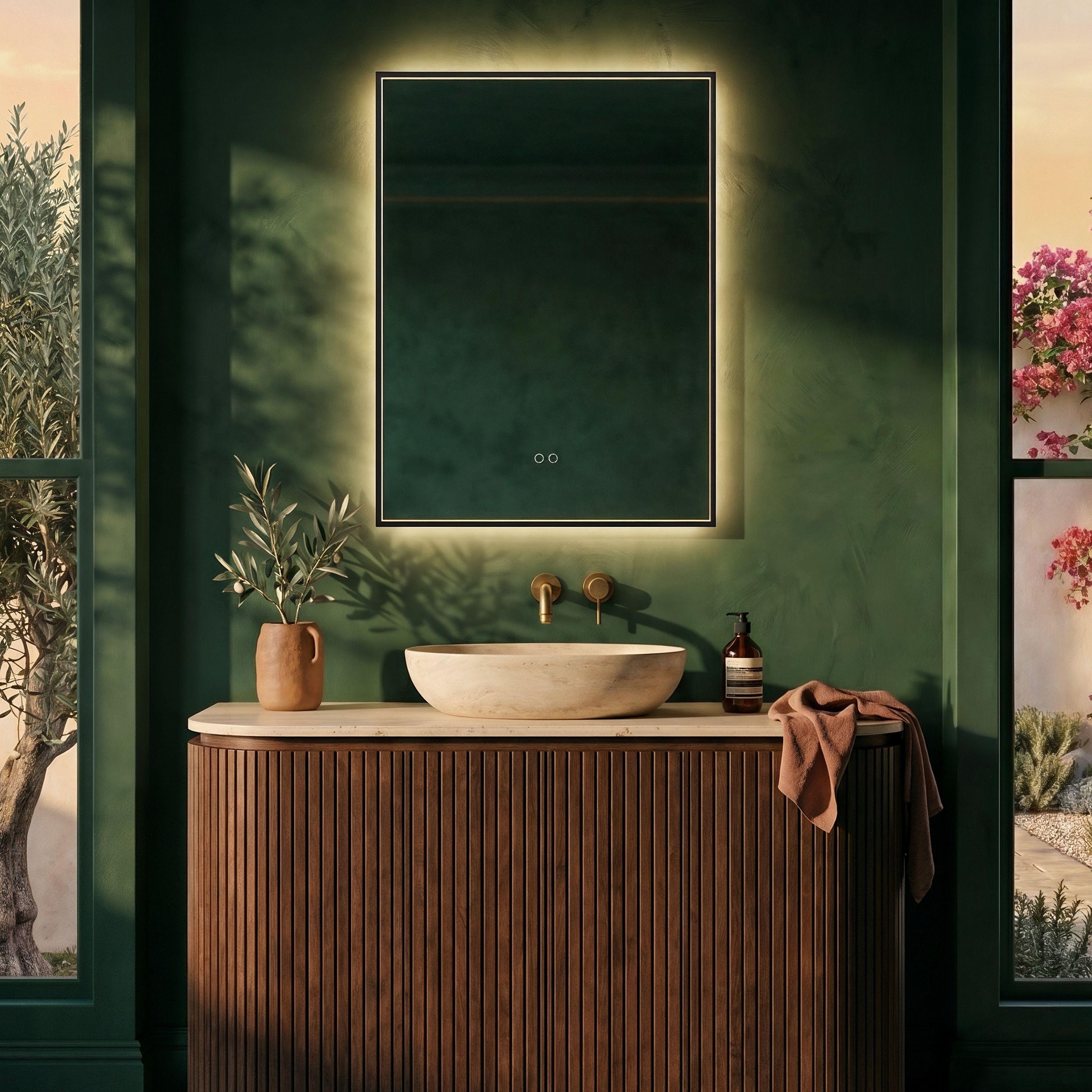 Origins Living Kingsley Matt Black Illuminated Rectangular Mirror with Colour Change Lights - 600 x 800mm