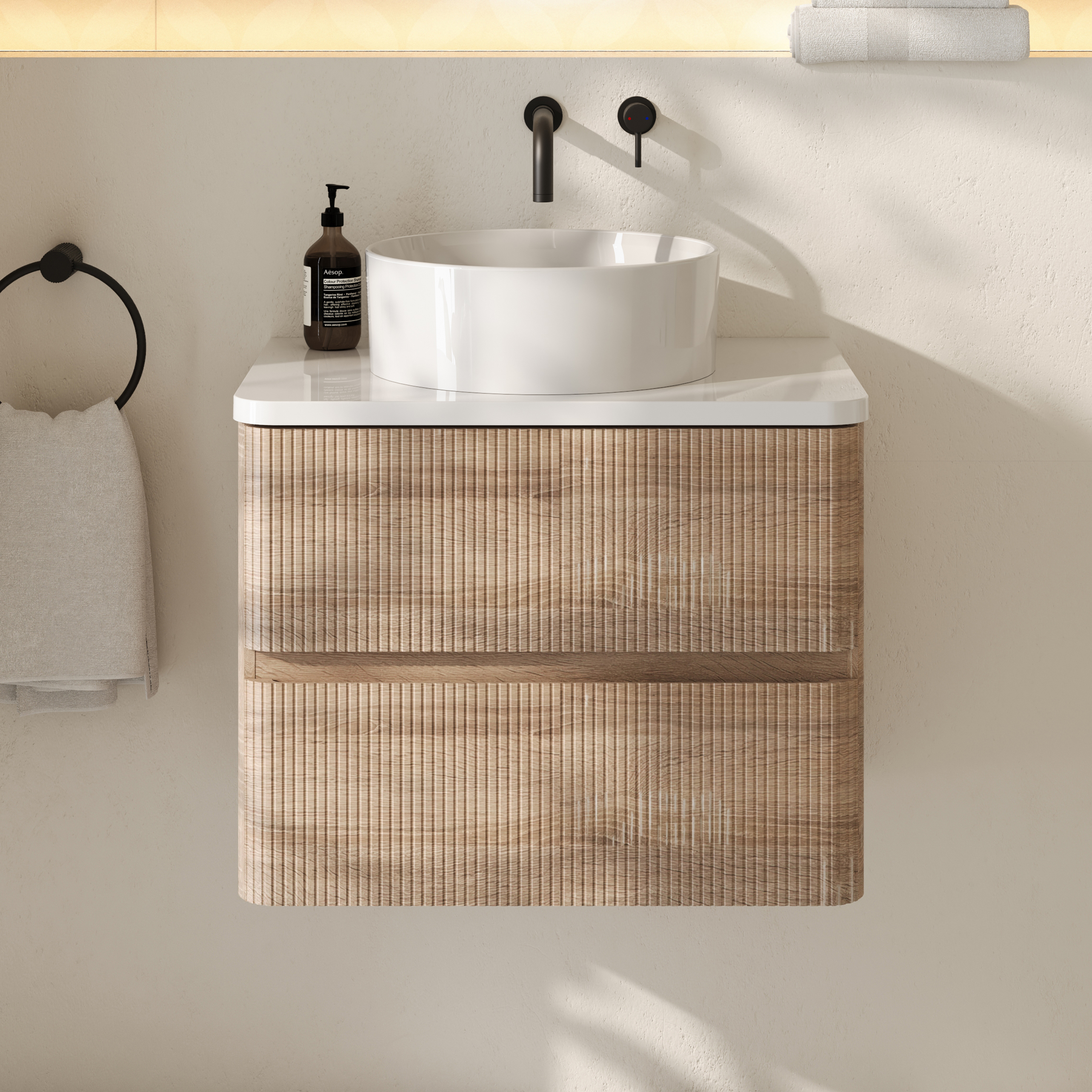 Drench Origin 600mm Fluted Wall Mounted Vanity Unit & Countertop